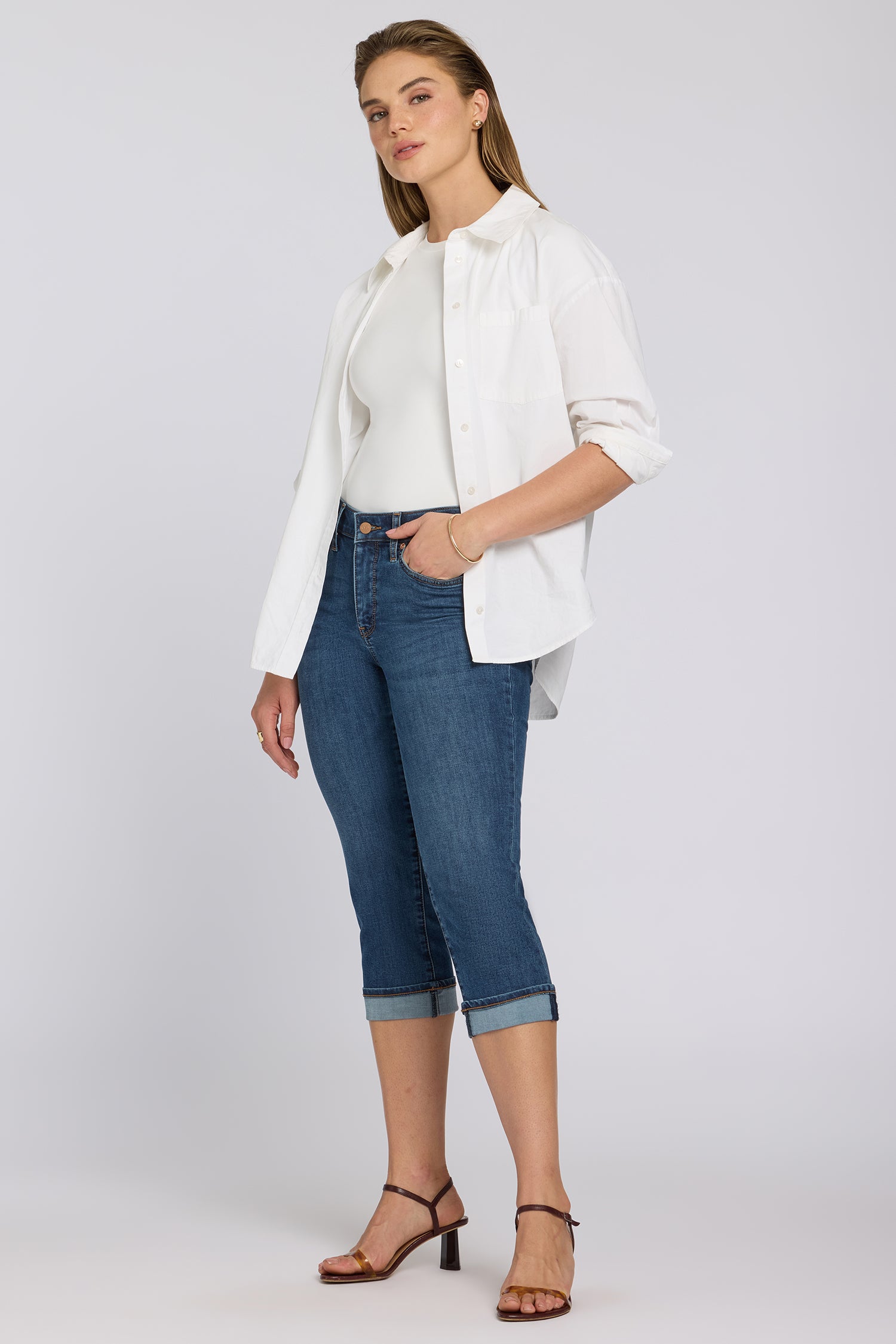 NYDJ Marilyn Straight Crop Jeans In Petite In Cool Embrace® Denim With Cuffs - Sunset Villa