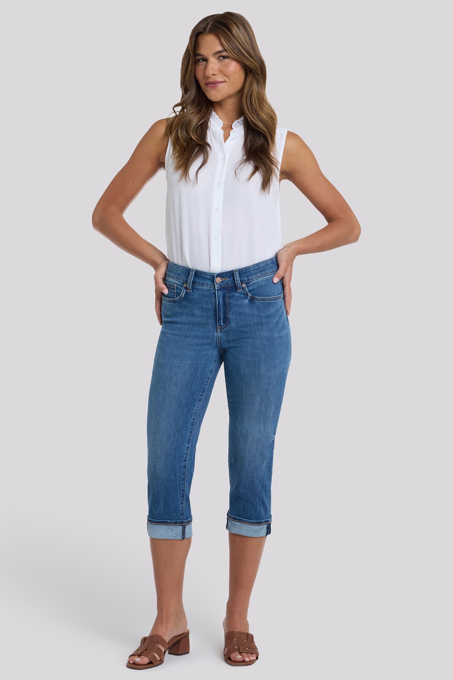 NYDJ Marilyn Straight Crop Jeans In Petite In Cool Embrace® Denim With Cuffs - Wild River