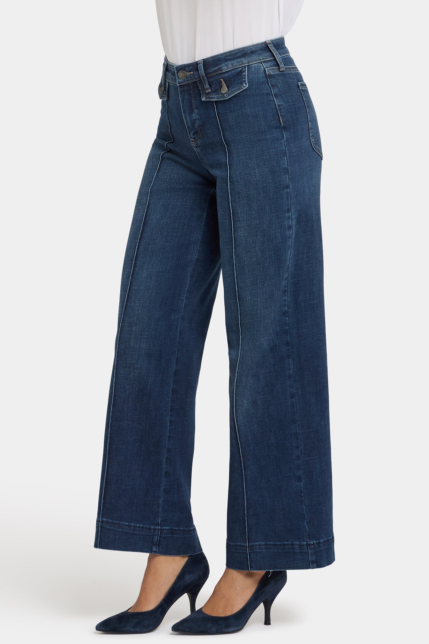 NYDJ Teresa Wide Leg Jeans In Petite With Button Flaps, Center Leg Seams And 29