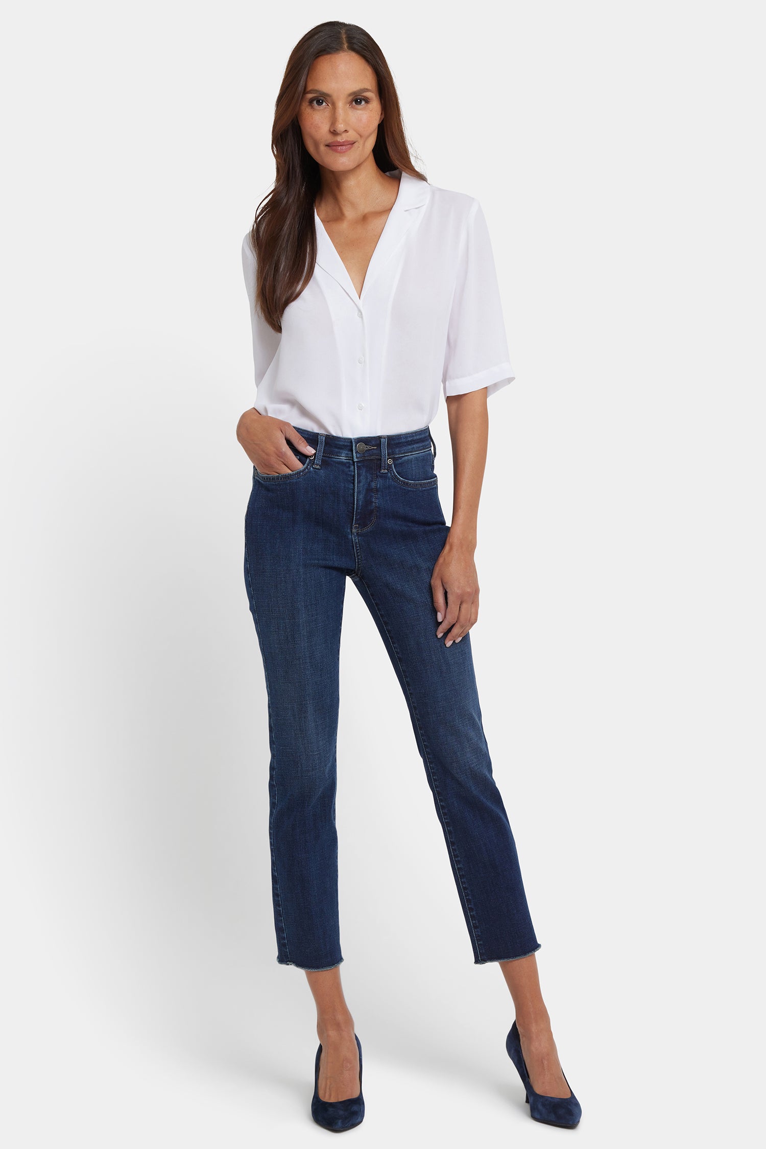 NYDJ Sheri Slim Ankle Jeans In Petite With Frayed Hems - Louvre Sapphire