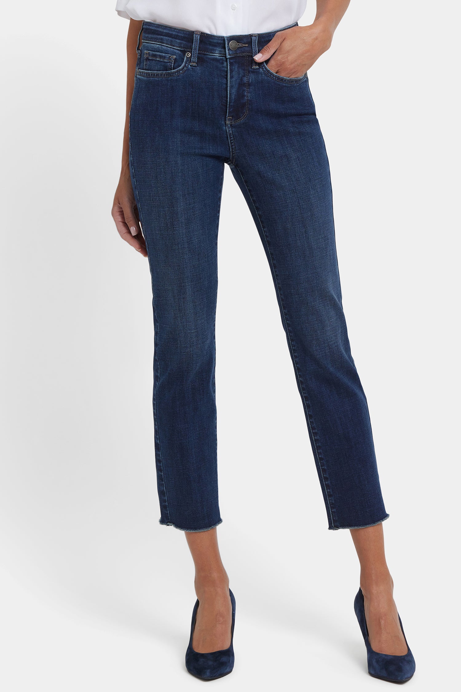 NYDJ Sheri Slim Ankle Jeans In Petite With Frayed Hems - Louvre Sapphire