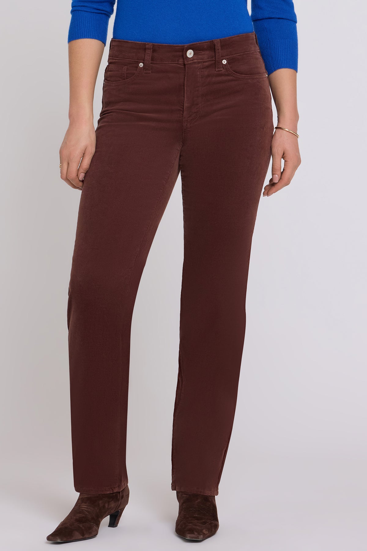 NYDJ Marilyn Straight Pants In Petite In Fine Wale Stretch Corduroy - Chocolate Fondant
