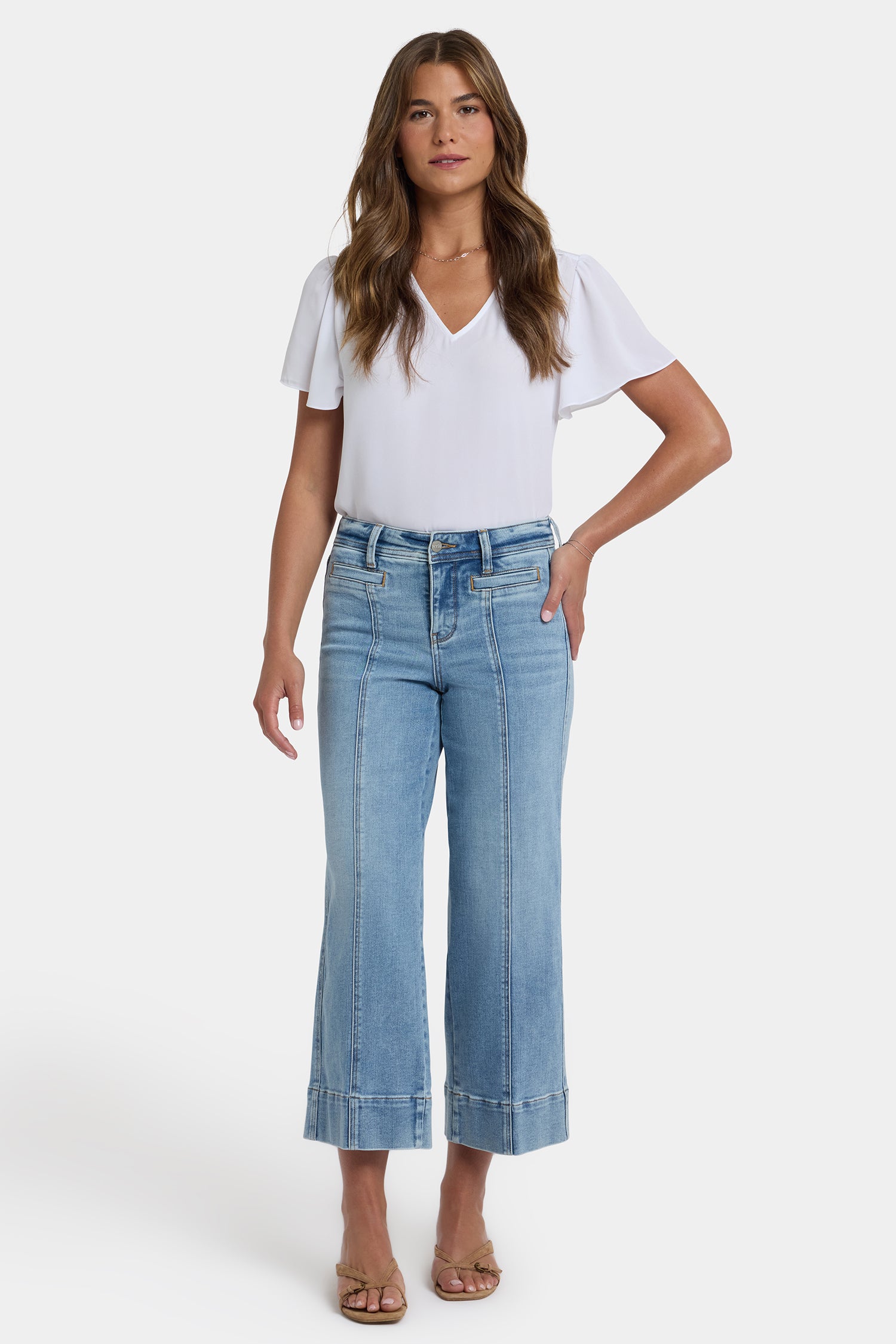 NYDJ Teresa Wide Leg Ankle Jeans In Petite With Front Seams - Mist Springs