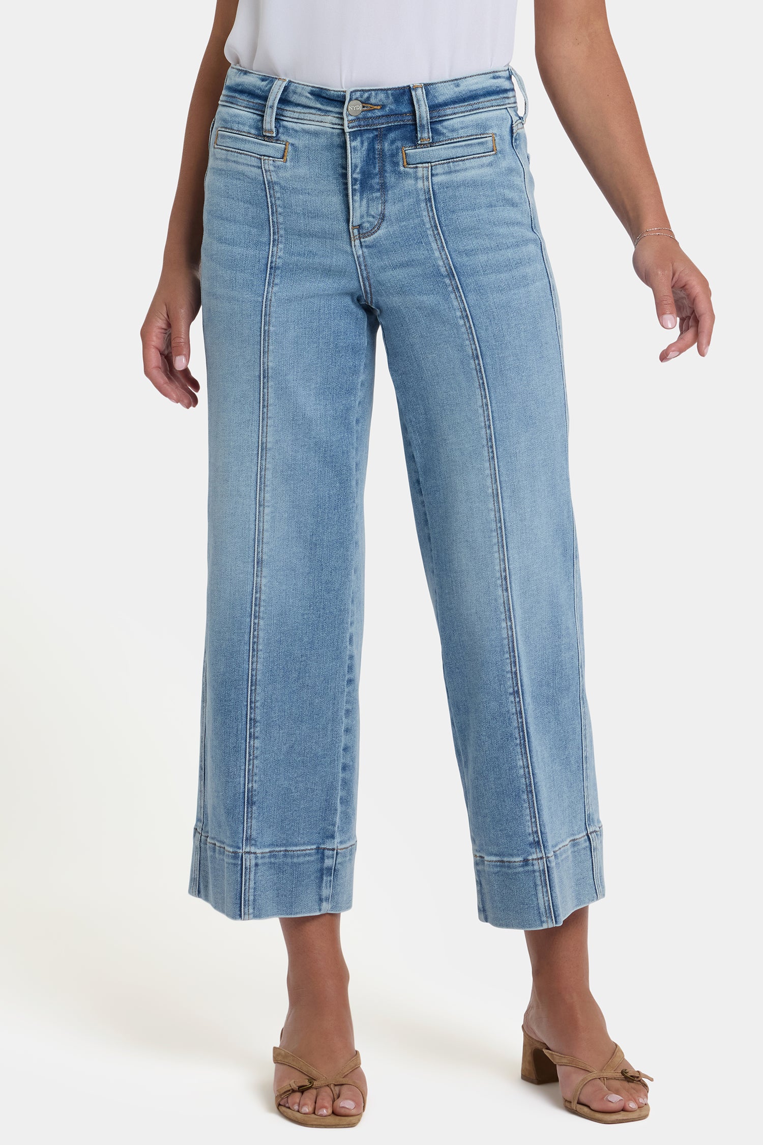NYDJ Teresa Wide Leg Ankle Jeans In Petite With Front Seams - Mist Springs