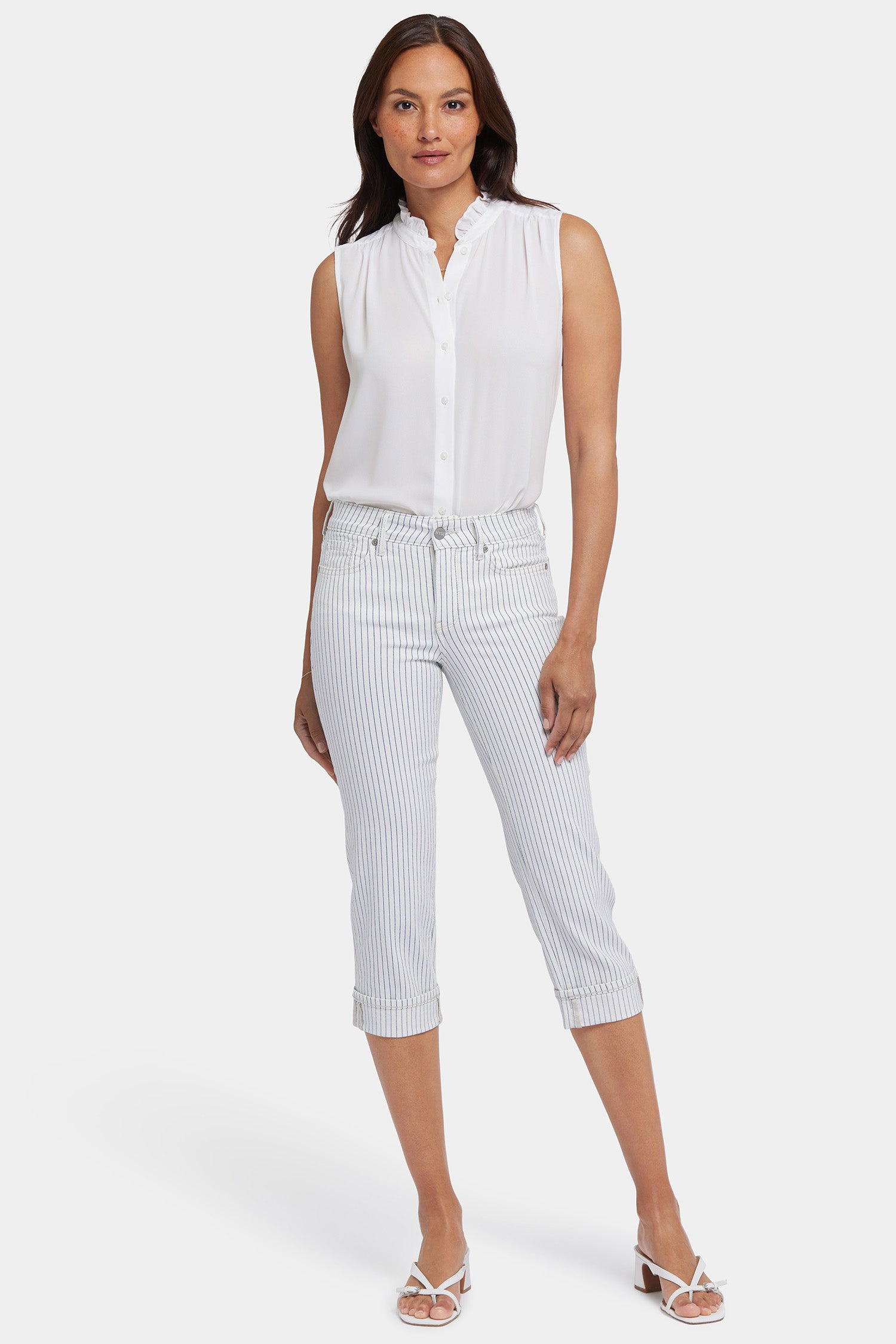 NYDJ Marilyn Straight Crop Jeans In Petite With Cuffs - Palencia Stripe