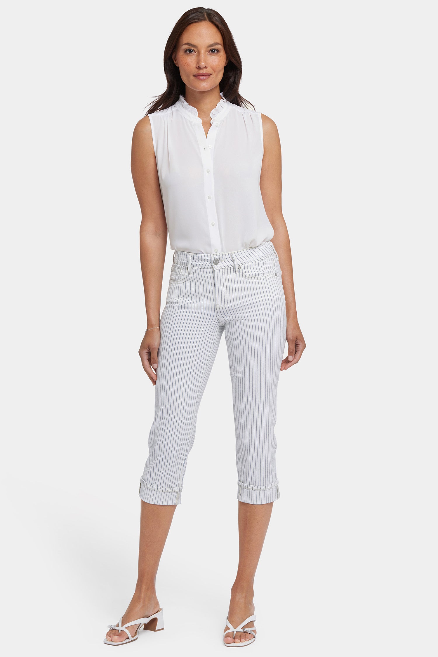 NYDJ Marilyn Straight Crop Jeans In Petite With Cuffs - Palencia Stripe