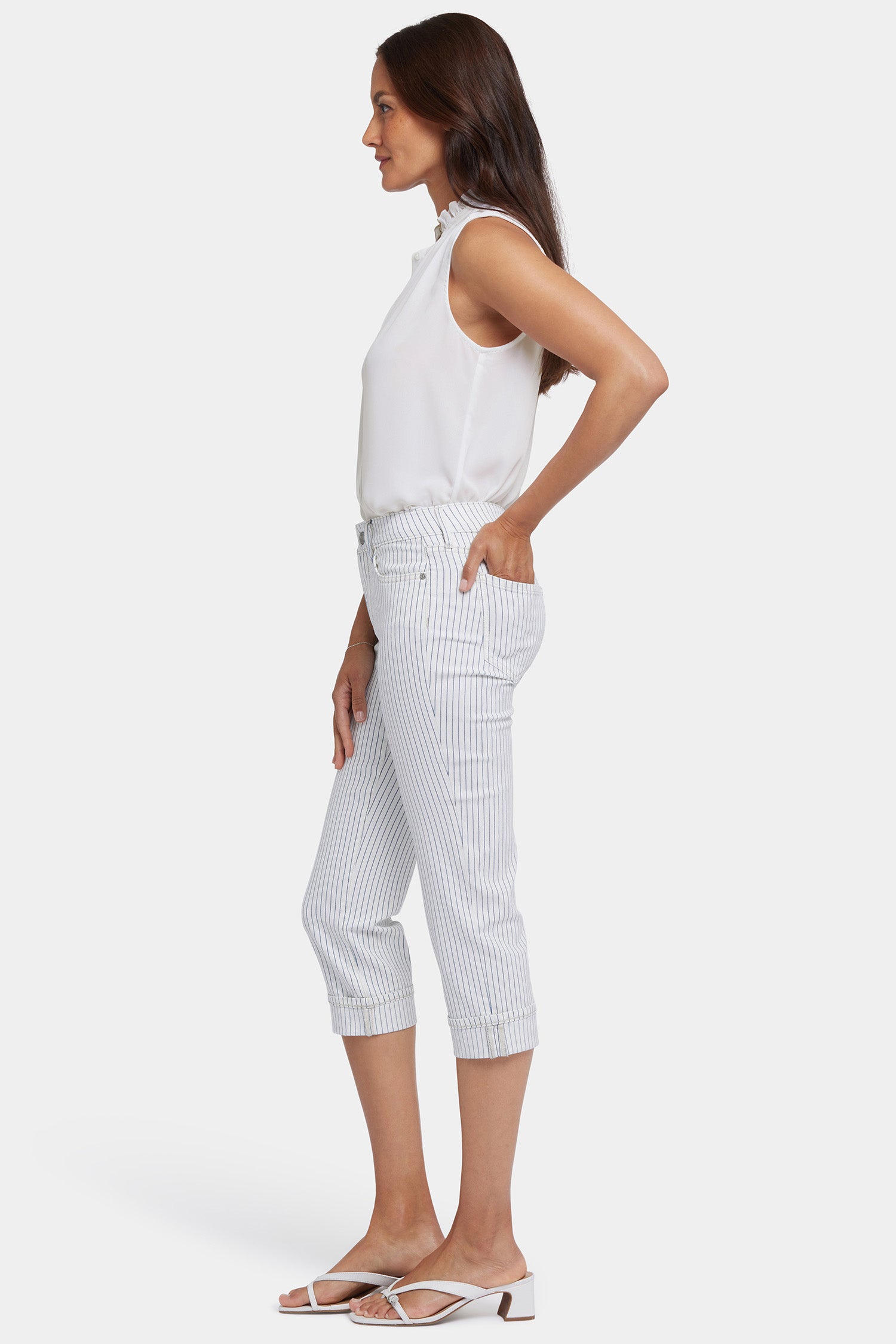 NYDJ Marilyn Straight Crop Jeans In Petite With Cuffs - Palencia Stripe