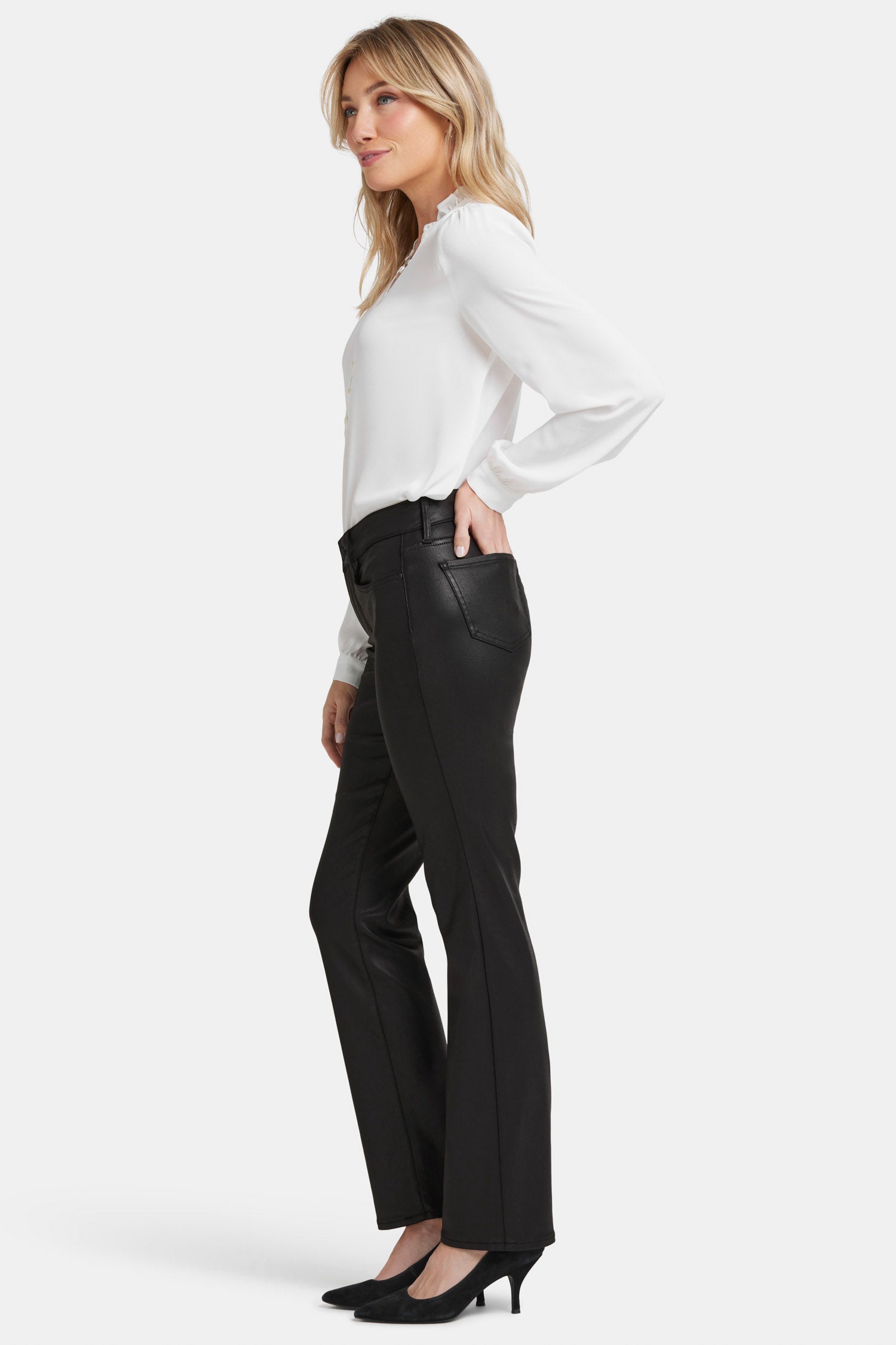NYDJ Coated Marilyn Straight Jeans In Petite  - Black Coated