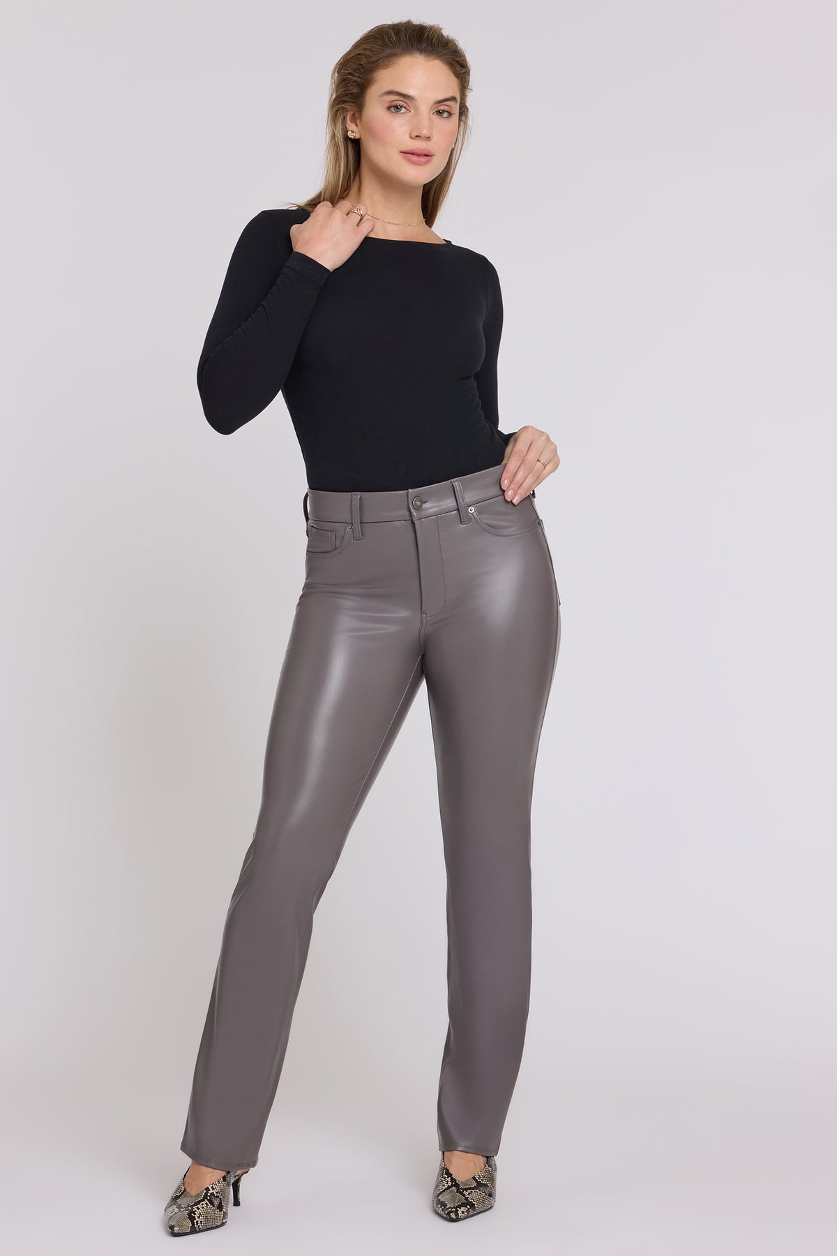 NYDJ Faux Leather Marilyn Straight Pants In Petite Sculpt-Her™ Collection - Falcon