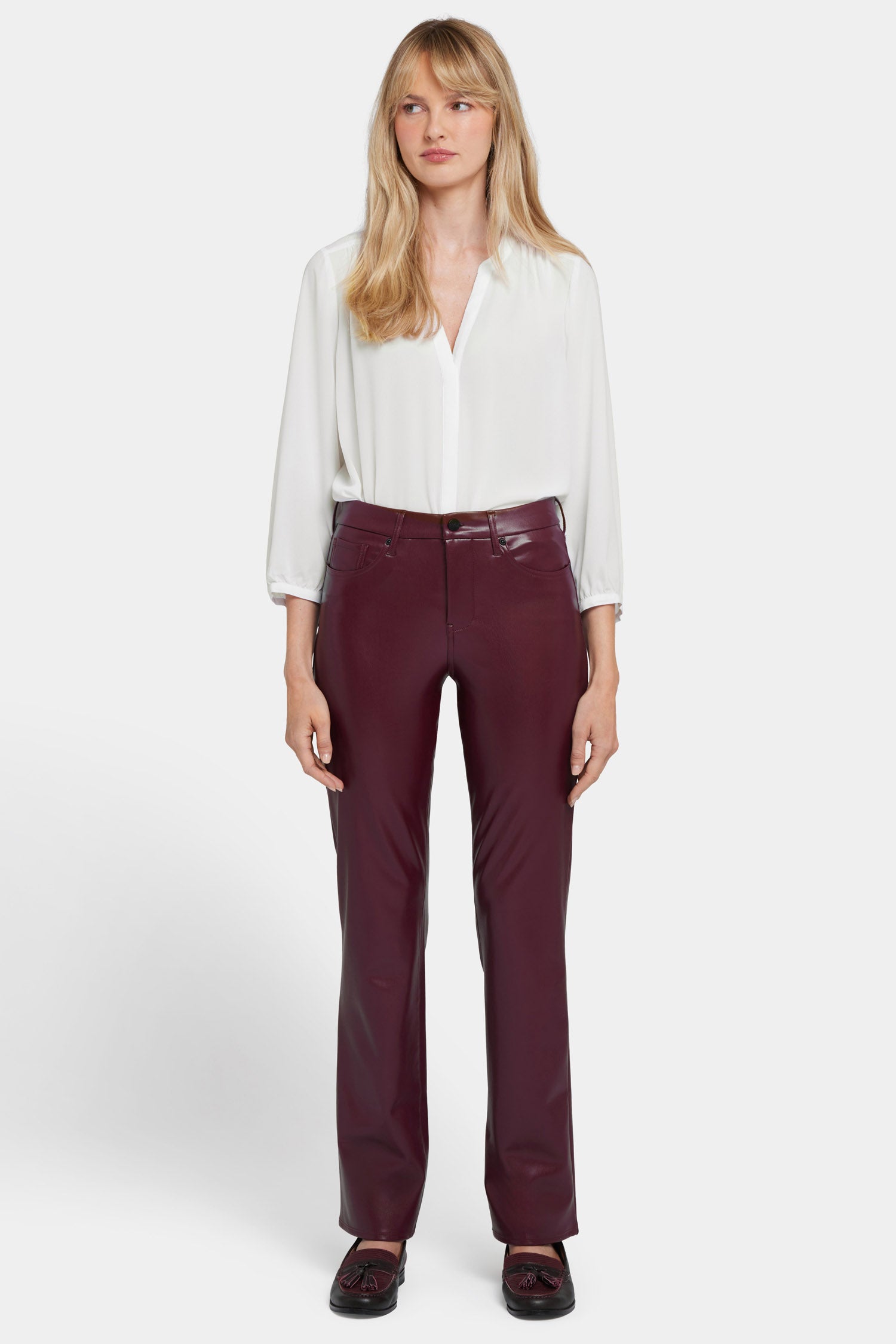 NYDJ Faux Leather Marilyn Straight Pants In Petite Sculpt-Her™ Collection - Tavern