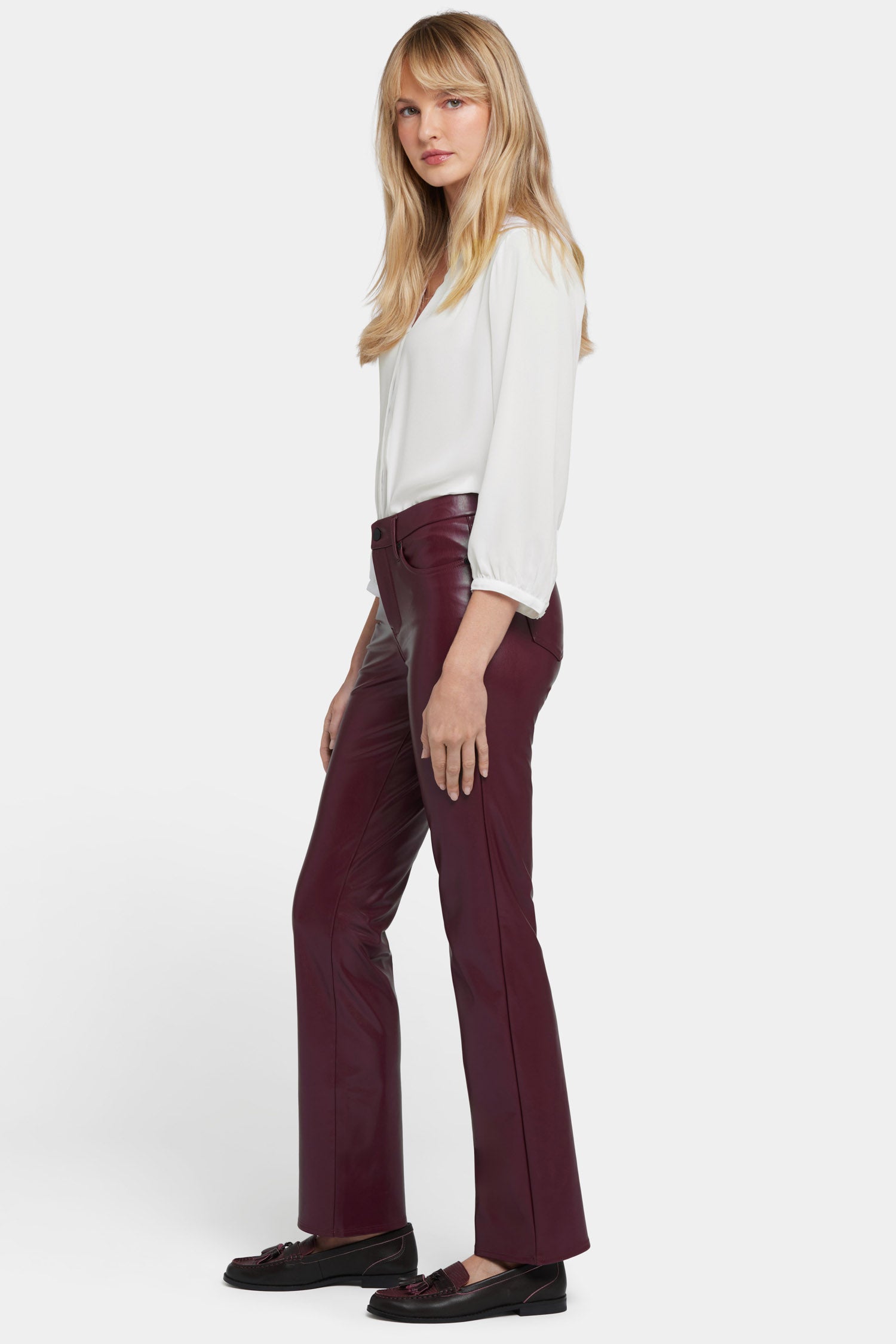 NYDJ Faux Leather Marilyn Straight Pants In Petite Sculpt-Her™ Collection - Tavern