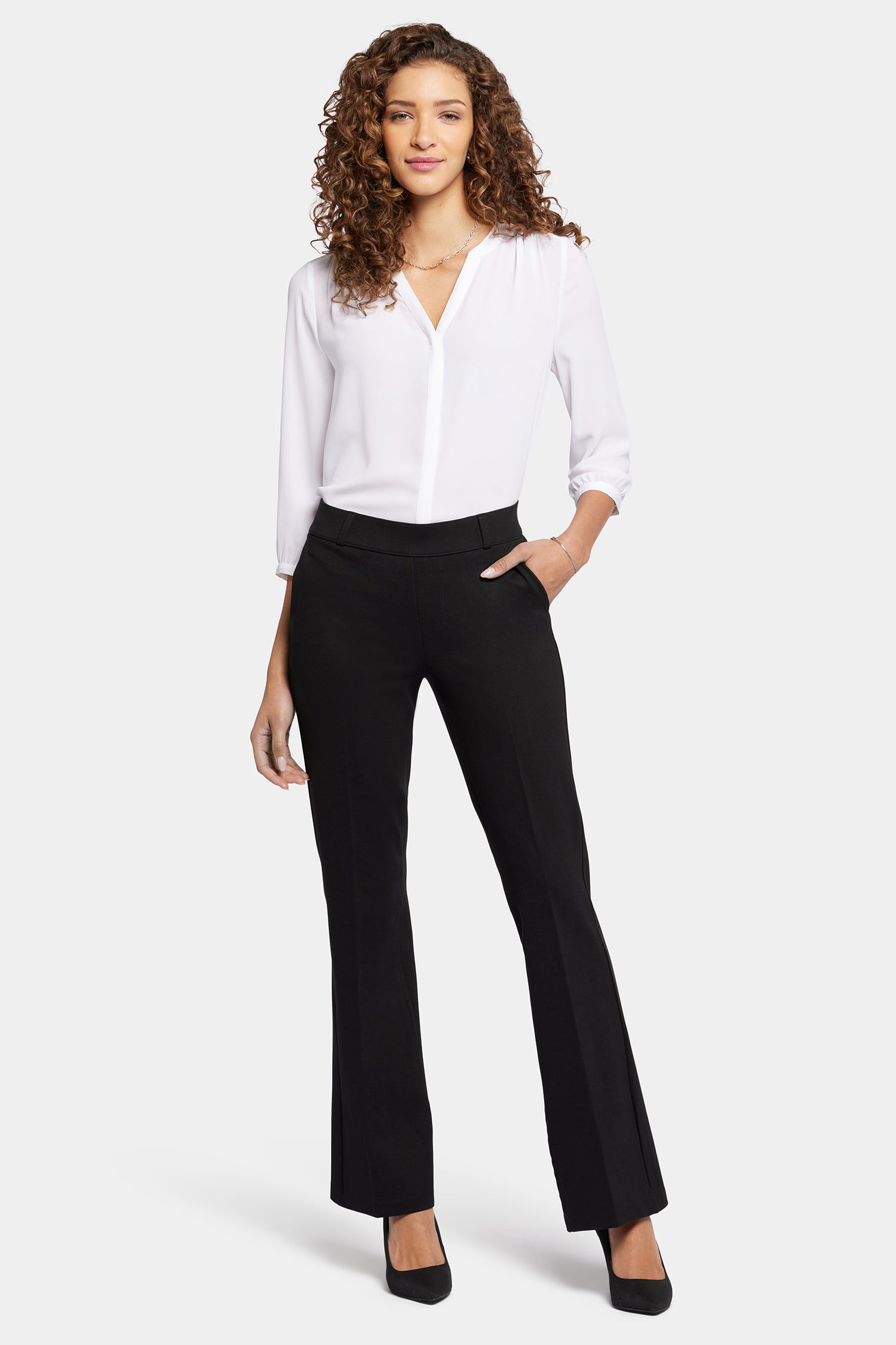 NYDJ Pull-On Flared Trouser Pants In Petite Sculpt-Her™ Collection - Black