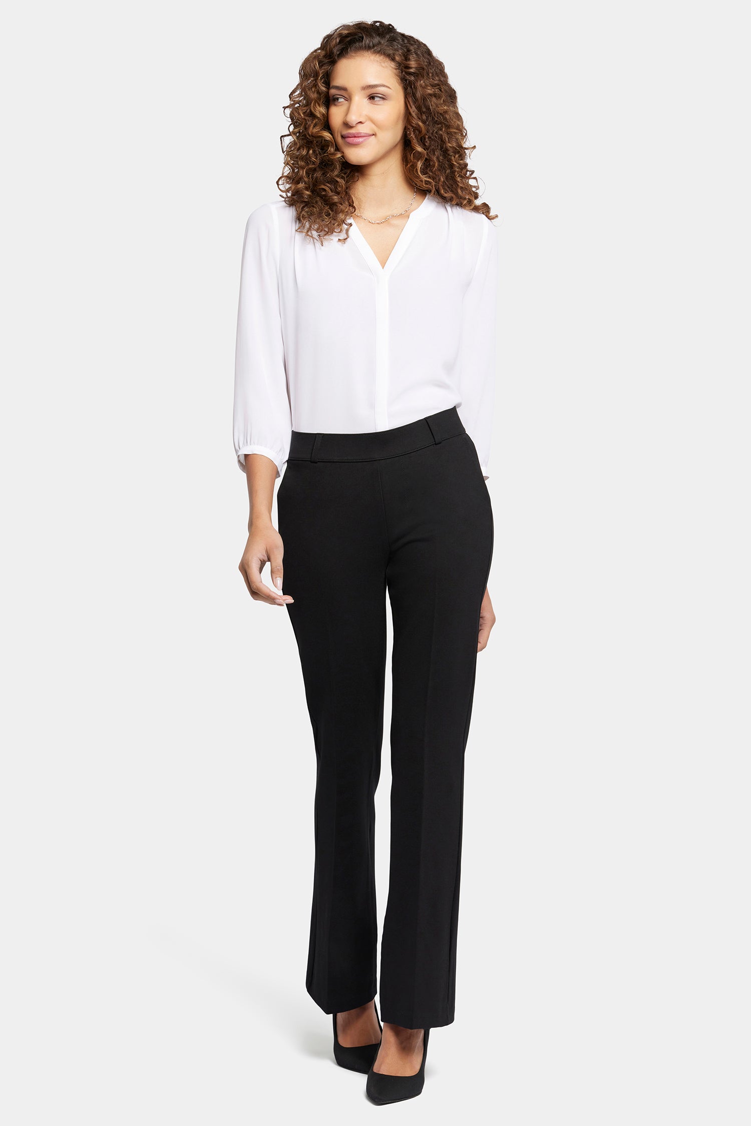 NYDJ Pull-On Flared Trouser Pants In Petite Sculpt-Her™ Collection - Black