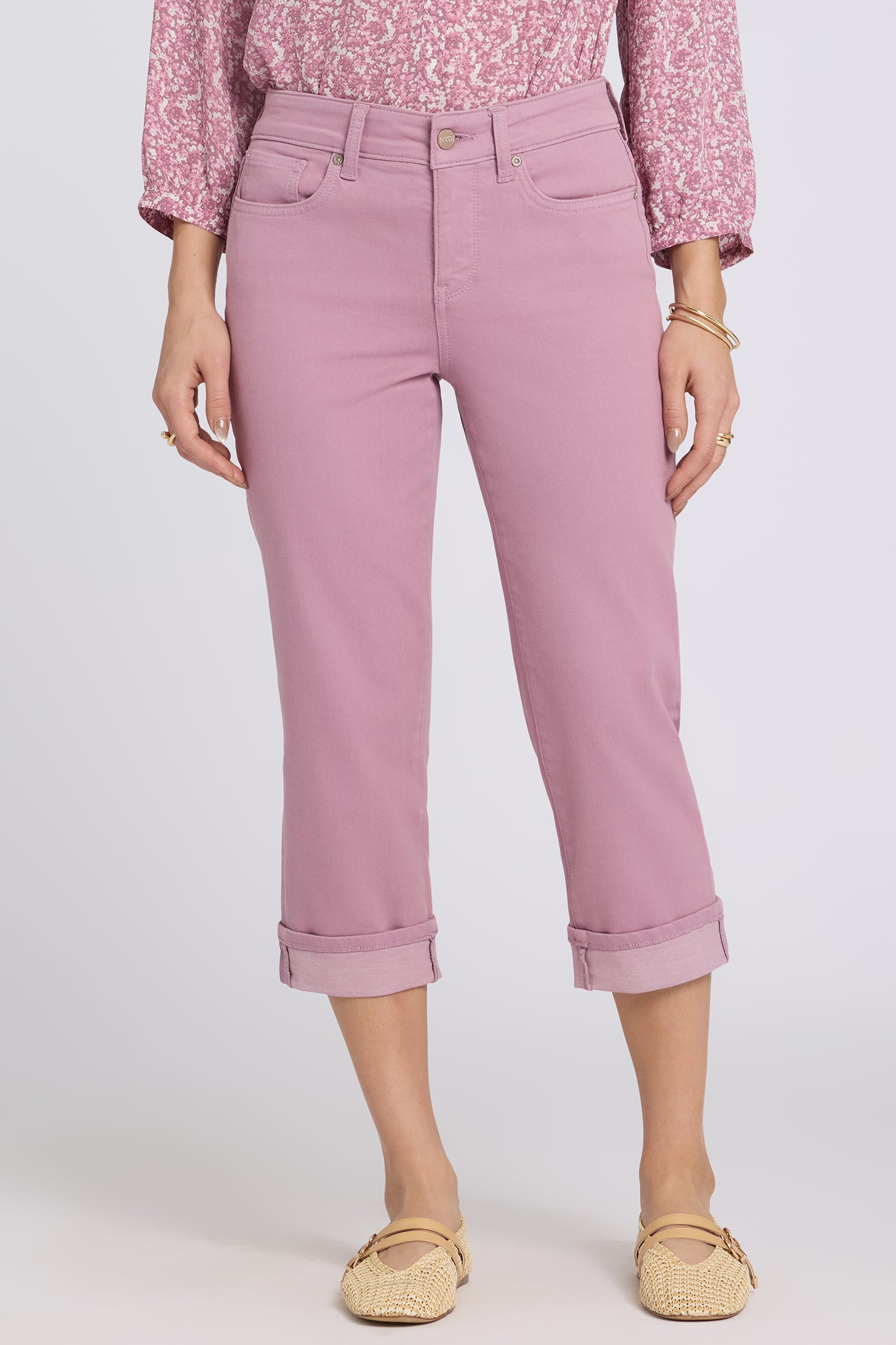 NYDJ Marilyn Straight Crop Jeans In Petite In Cool Embrace® Denim With Cuffs - Dusky Daisy