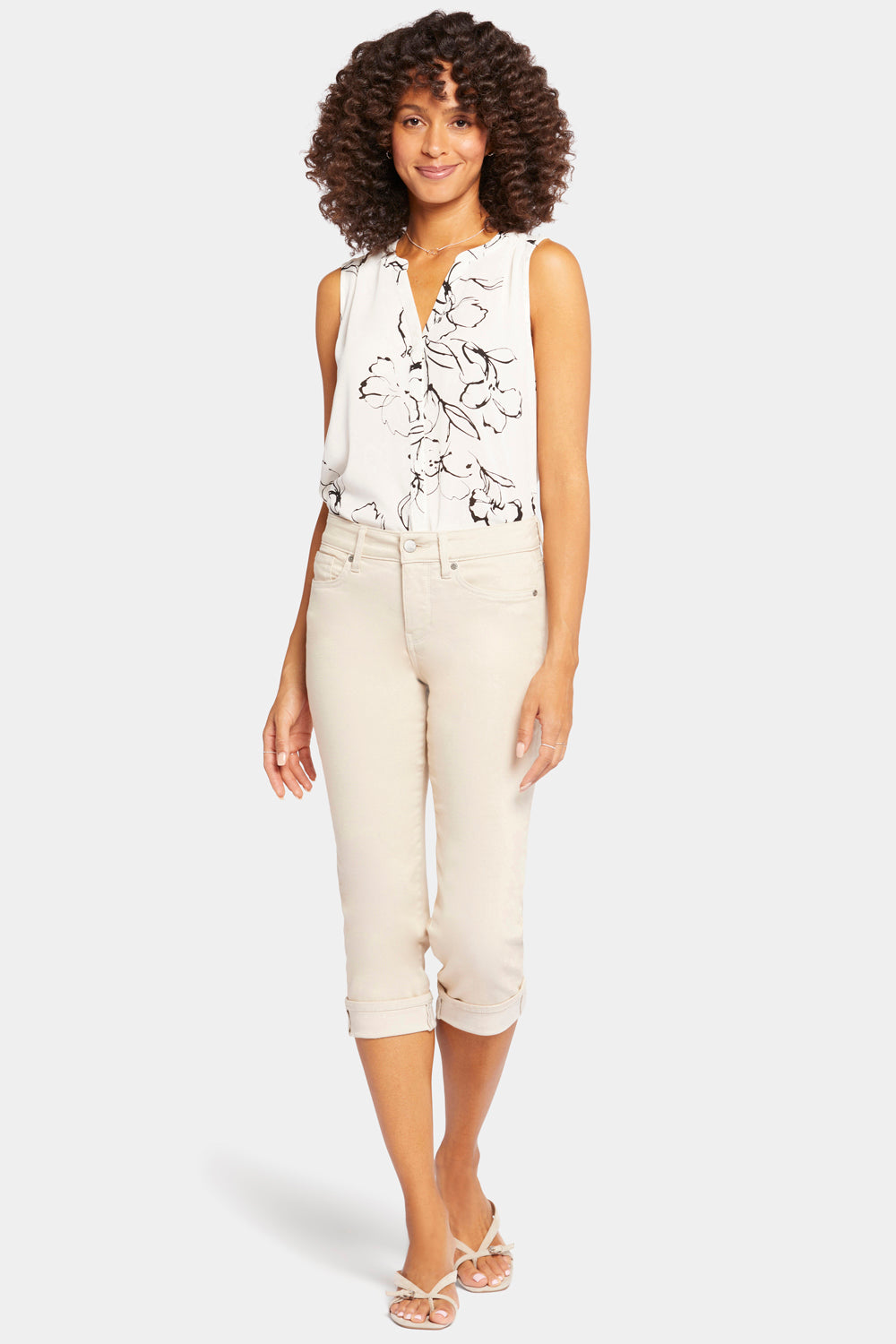 NYDJ Marilyn Straight Crop Jeans In Petite In Cool Embrace® Denim With Cuffs - Feather