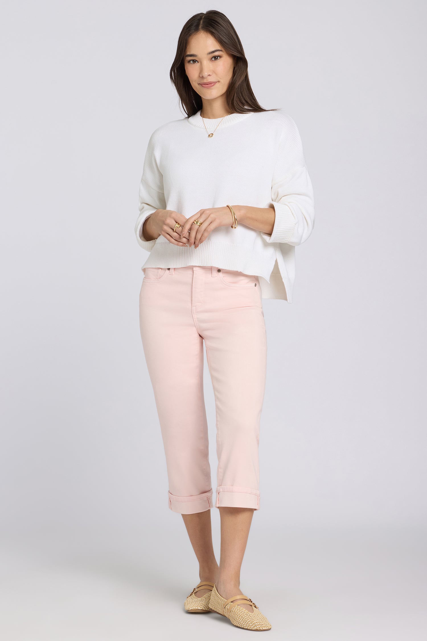 NYDJ Marilyn Straight Crop Jeans In Petite In Cool Embrace® Denim With Cuffs - Pink Dogwood