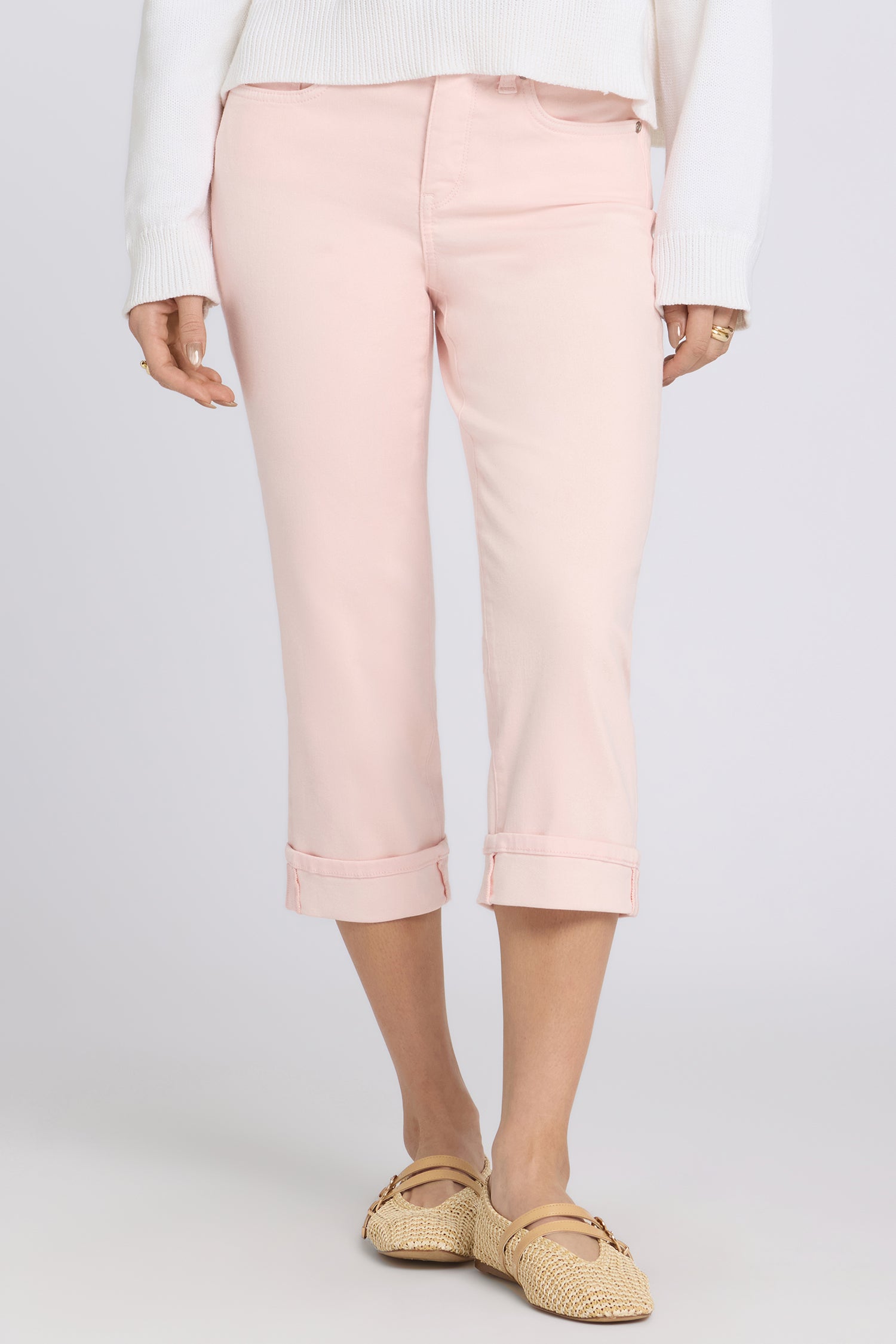 NYDJ Marilyn Straight Crop Jeans In Petite In Cool Embrace® Denim With Cuffs - Pink Dogwood