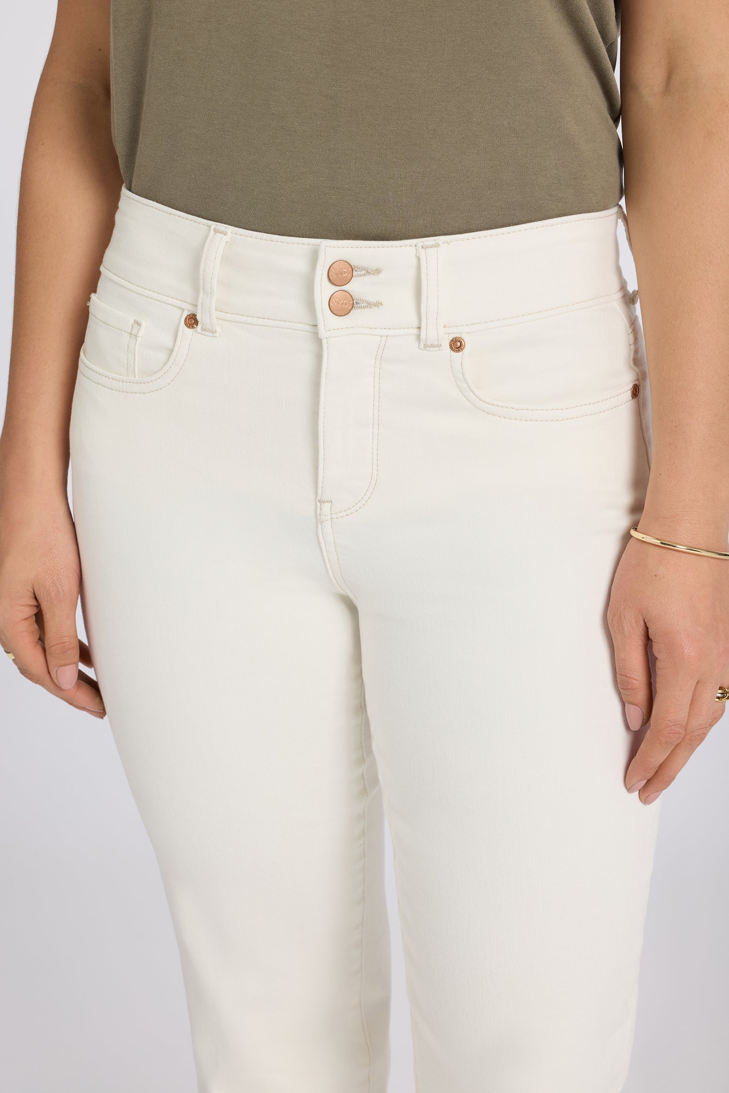 NYDJ Bailey Relaxed Straight Crop Jeans In Petite In Cool Embrace® Denim With High Rise And Roll Cuffs - Vintage White