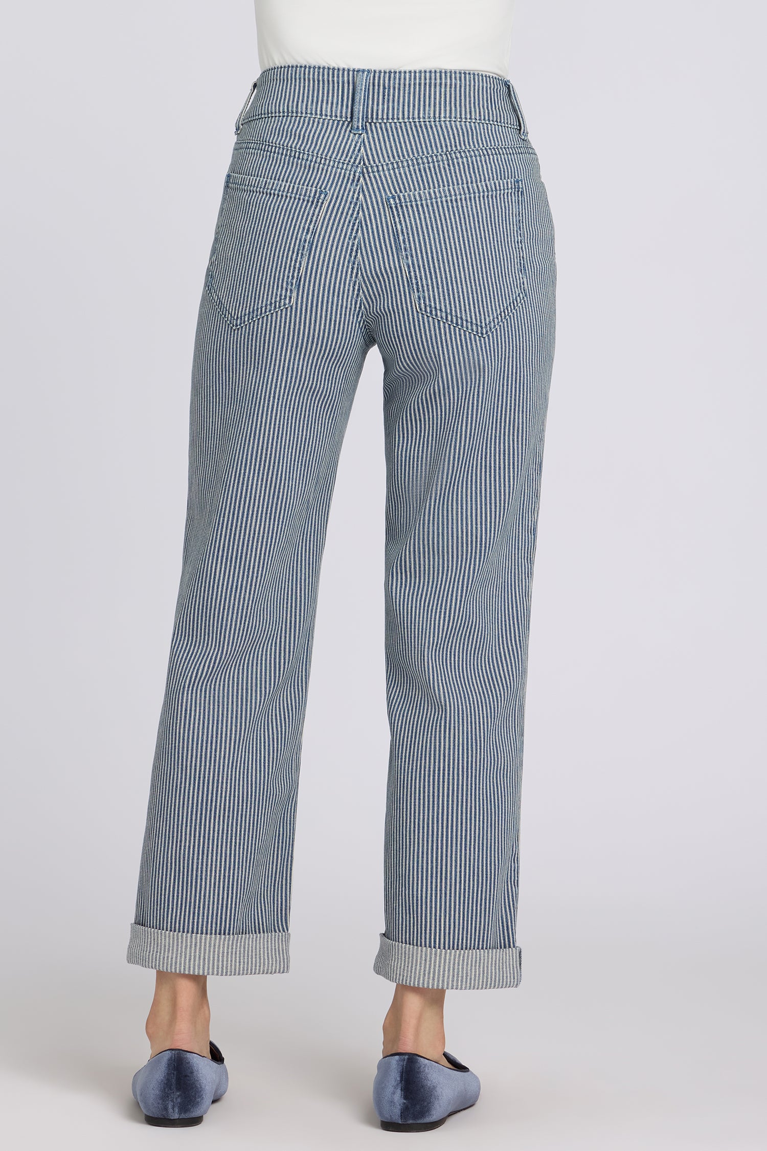 NYDJ Bailey Relaxed Straight Crop Jeans In Petite With High Rise And Roll Cuffs - Malaga Stripe