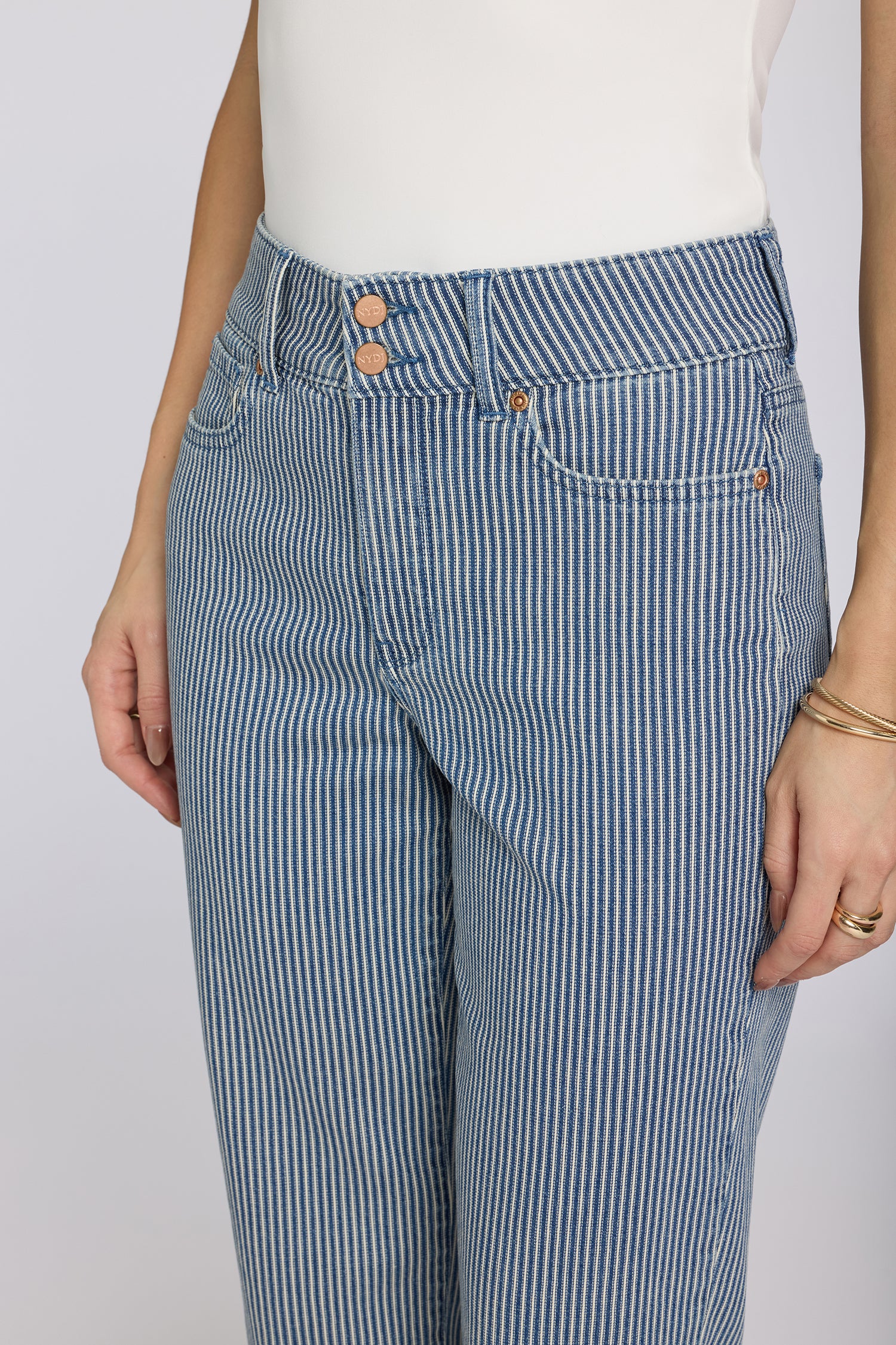 NYDJ Bailey Relaxed Straight Crop Jeans In Petite With High Rise And Roll Cuffs - Malaga Stripe