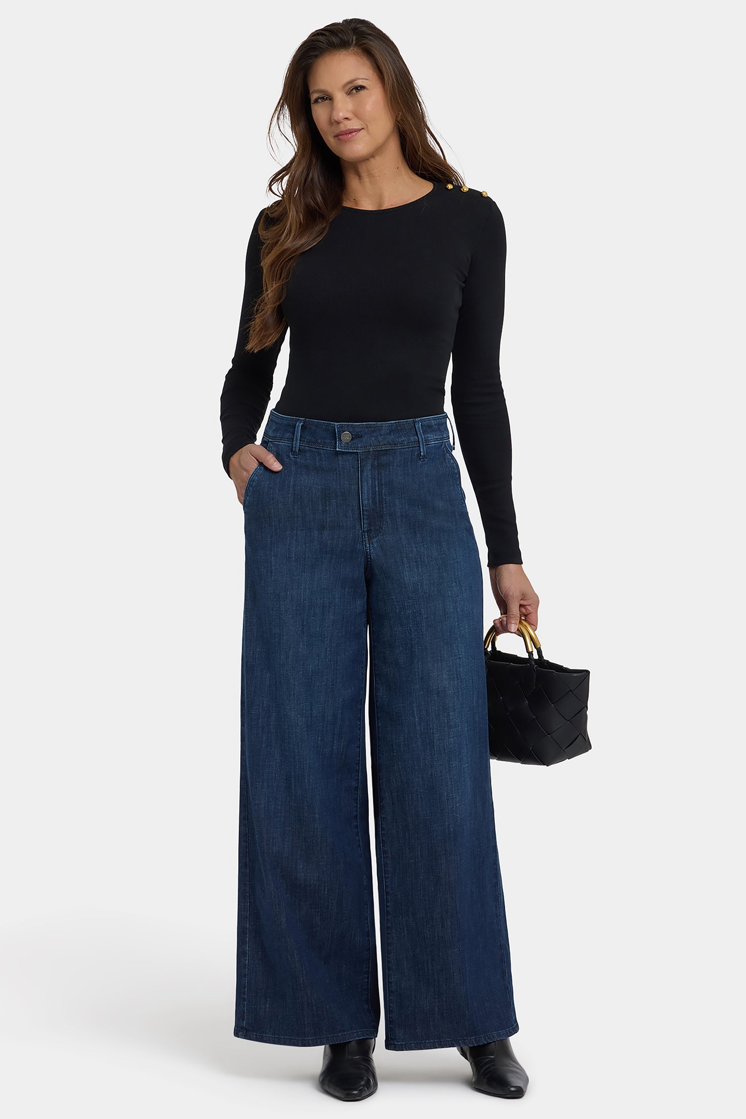 NYDJ Mona Wide Leg Trouser Jeans In Petite With High Rise - Louvre Sapphire