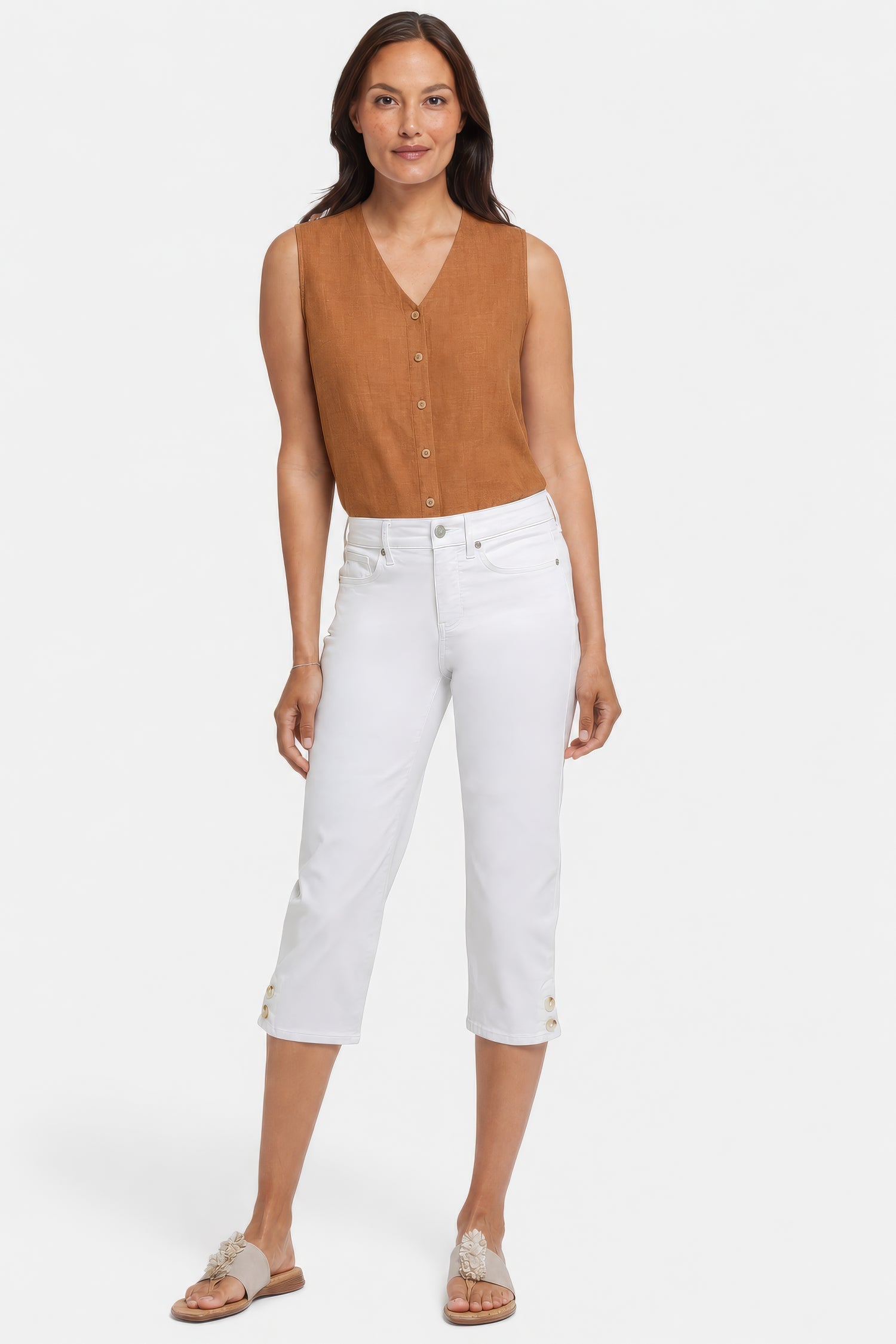 NYDJ Marilyn Straight Crop Jeans In Petite With Side Button Plackets - Optic White