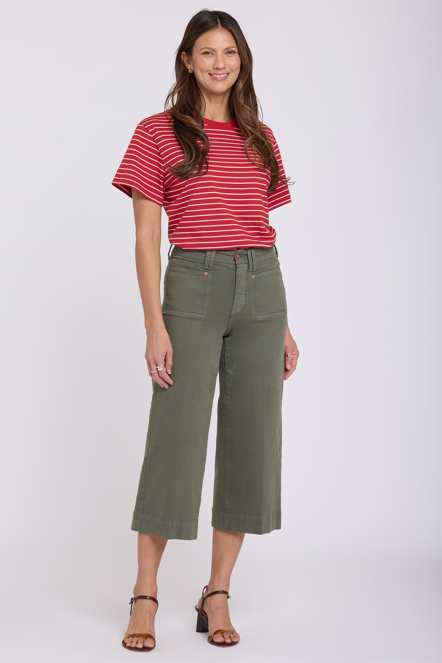 NYDJ Brigitte Wide Leg Capri Jeans In Petite With High Rise And Front Patch Pockets - Desert Green
