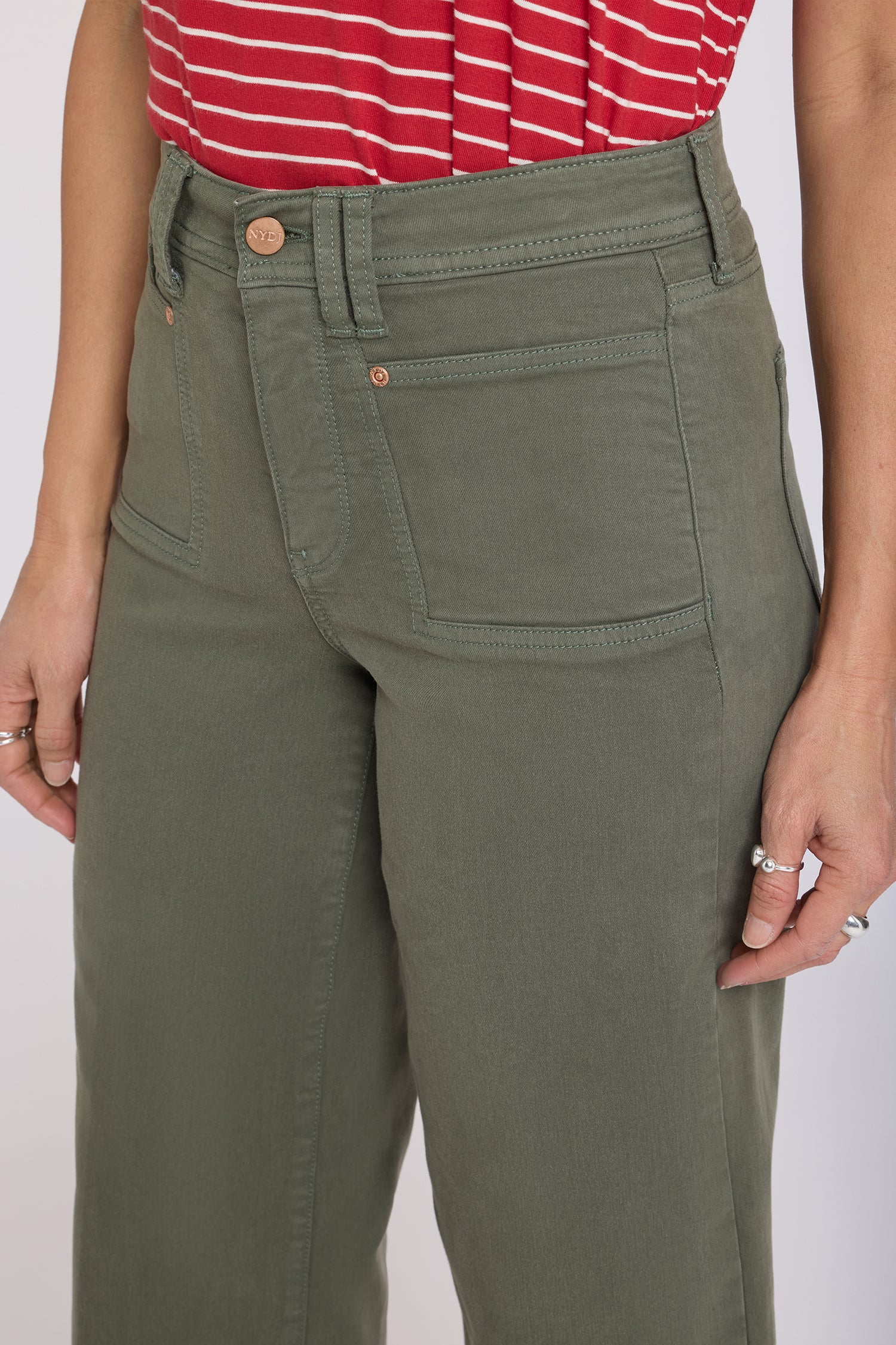 NYDJ Brigitte Wide Leg Capri Jeans In Petite With High Rise And Front Patch Pockets - Desert Green