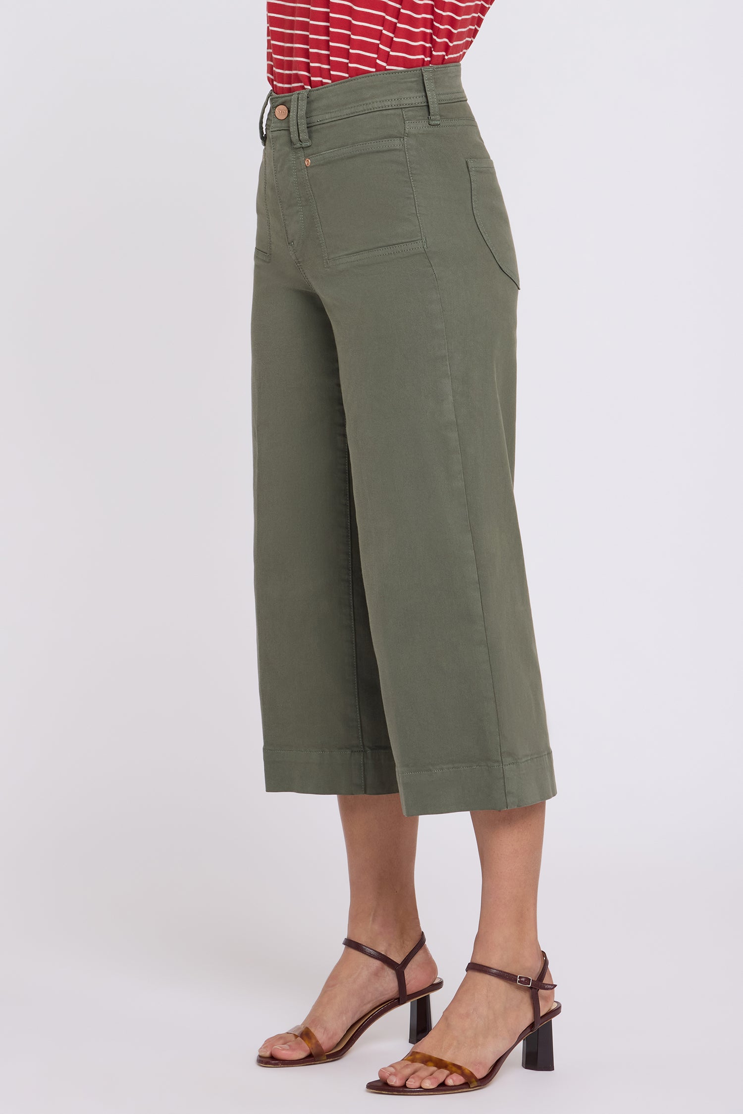 NYDJ Brigitte Wide Leg Capri Jeans In Petite With High Rise And Front Patch Pockets - Desert Green