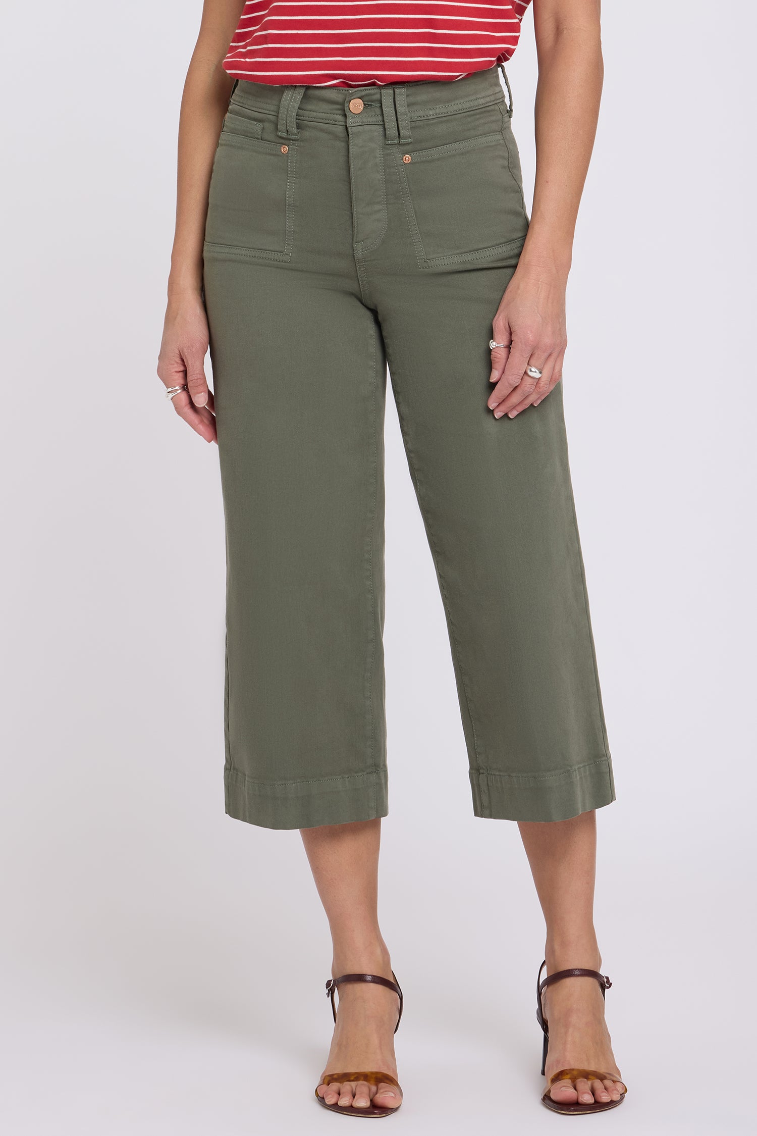 NYDJ Brigitte Wide Leg Capri Jeans In Petite With High Rise And Front Patch Pockets - Desert Green