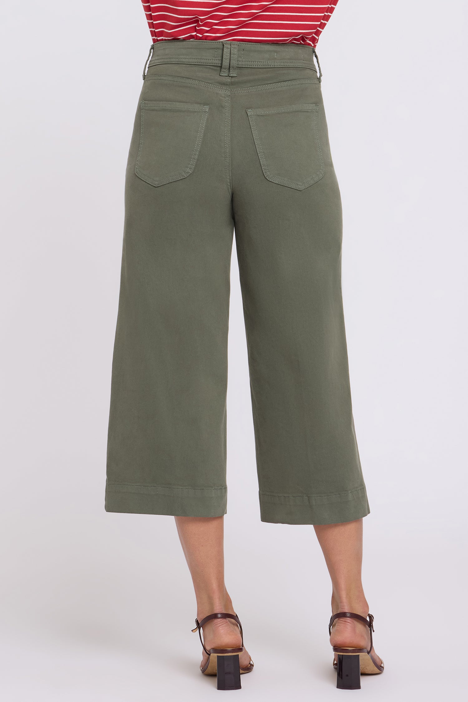 NYDJ Brigitte Wide Leg Capri Jeans In Petite With High Rise And Front Patch Pockets - Desert Green