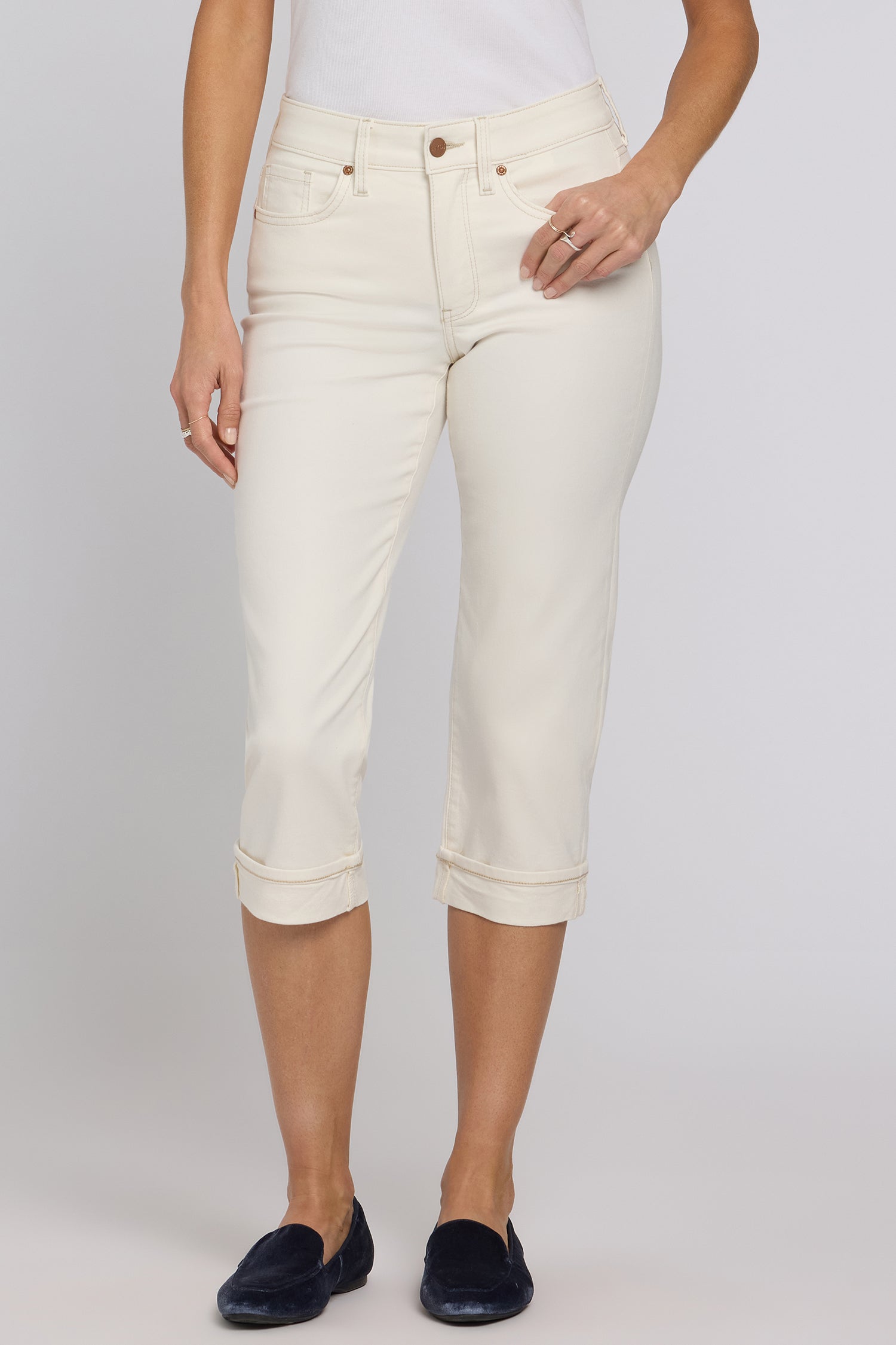 NYDJ Marilyn Straight Crop Jeans In Petite With Cuffs - Vintage White