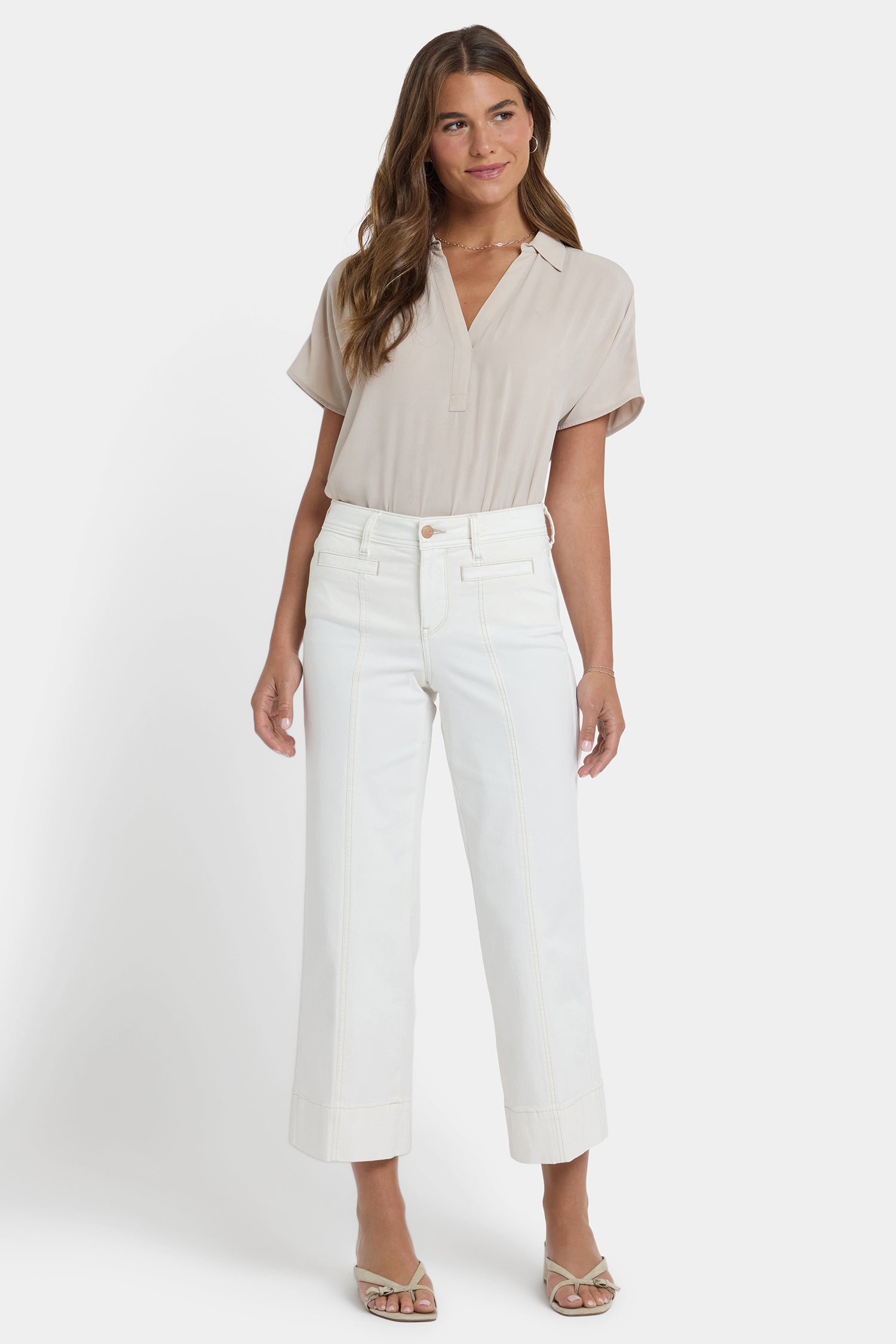 NYDJ Teresa Wide Leg Ankle Jeans In Petite With Front Seams - Vintage White