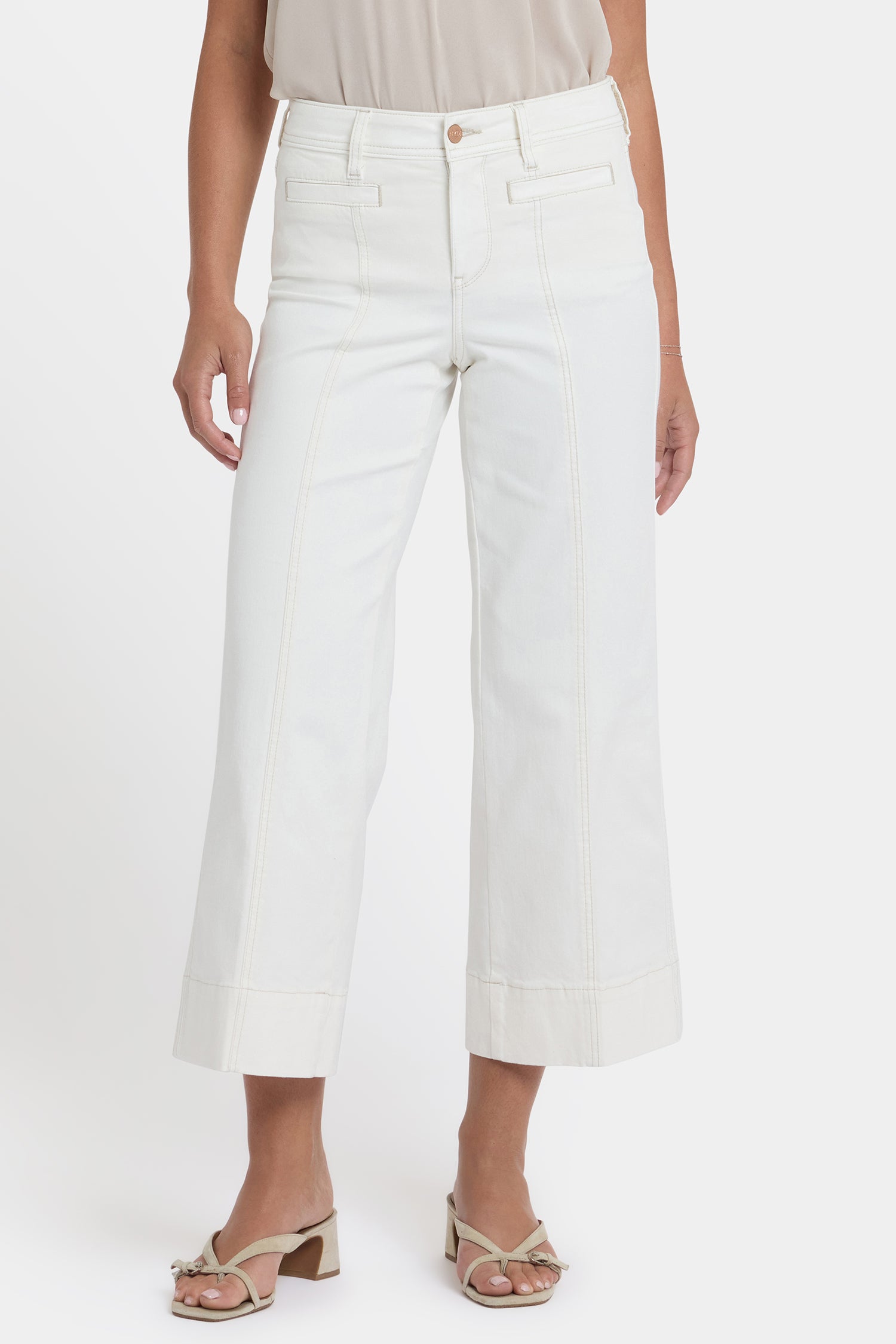 NYDJ Teresa Wide Leg Ankle Jeans In Petite With Front Seams - Vintage White