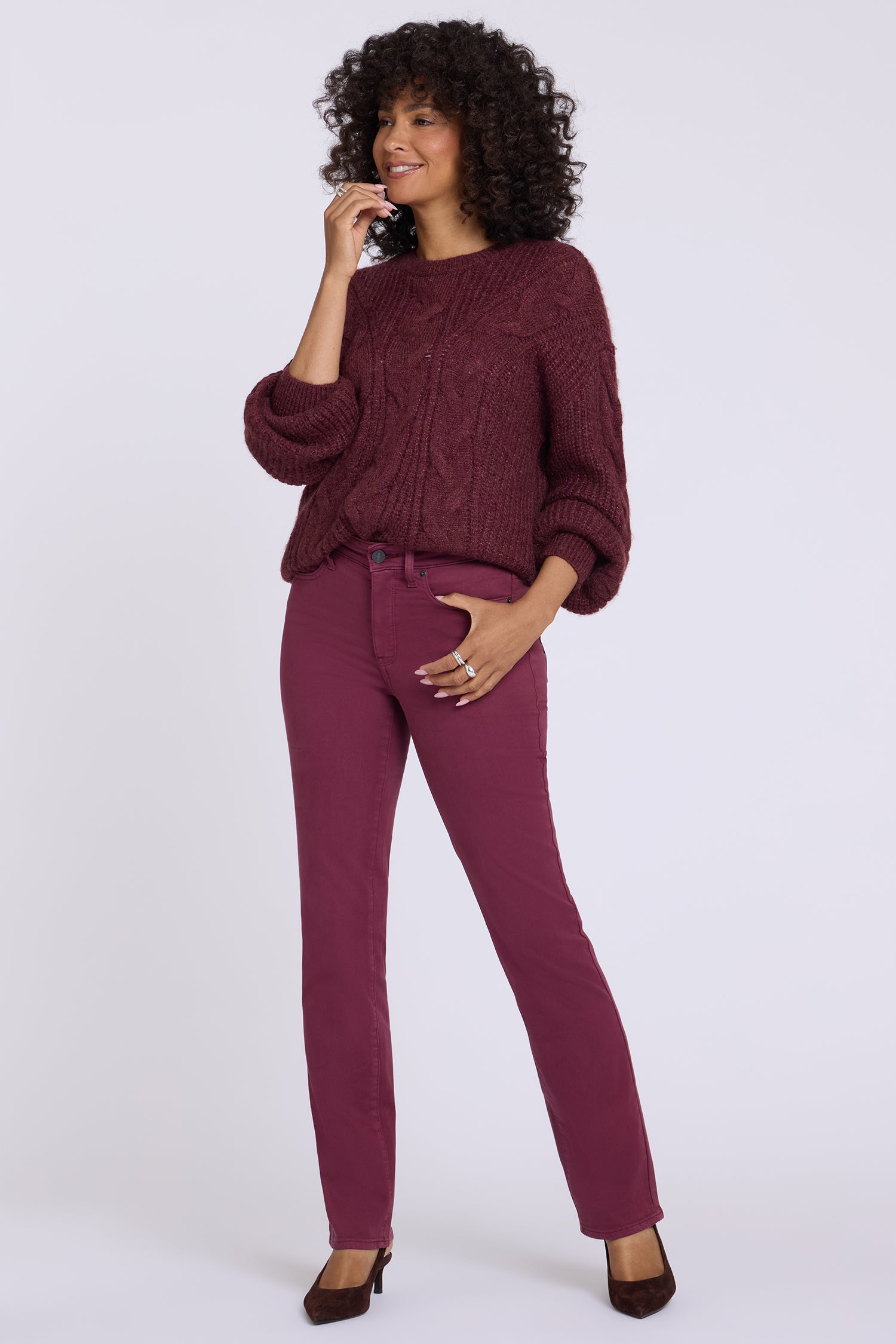 NYDJ Marilyn Straight Jeans In Petite  - True Burgundy