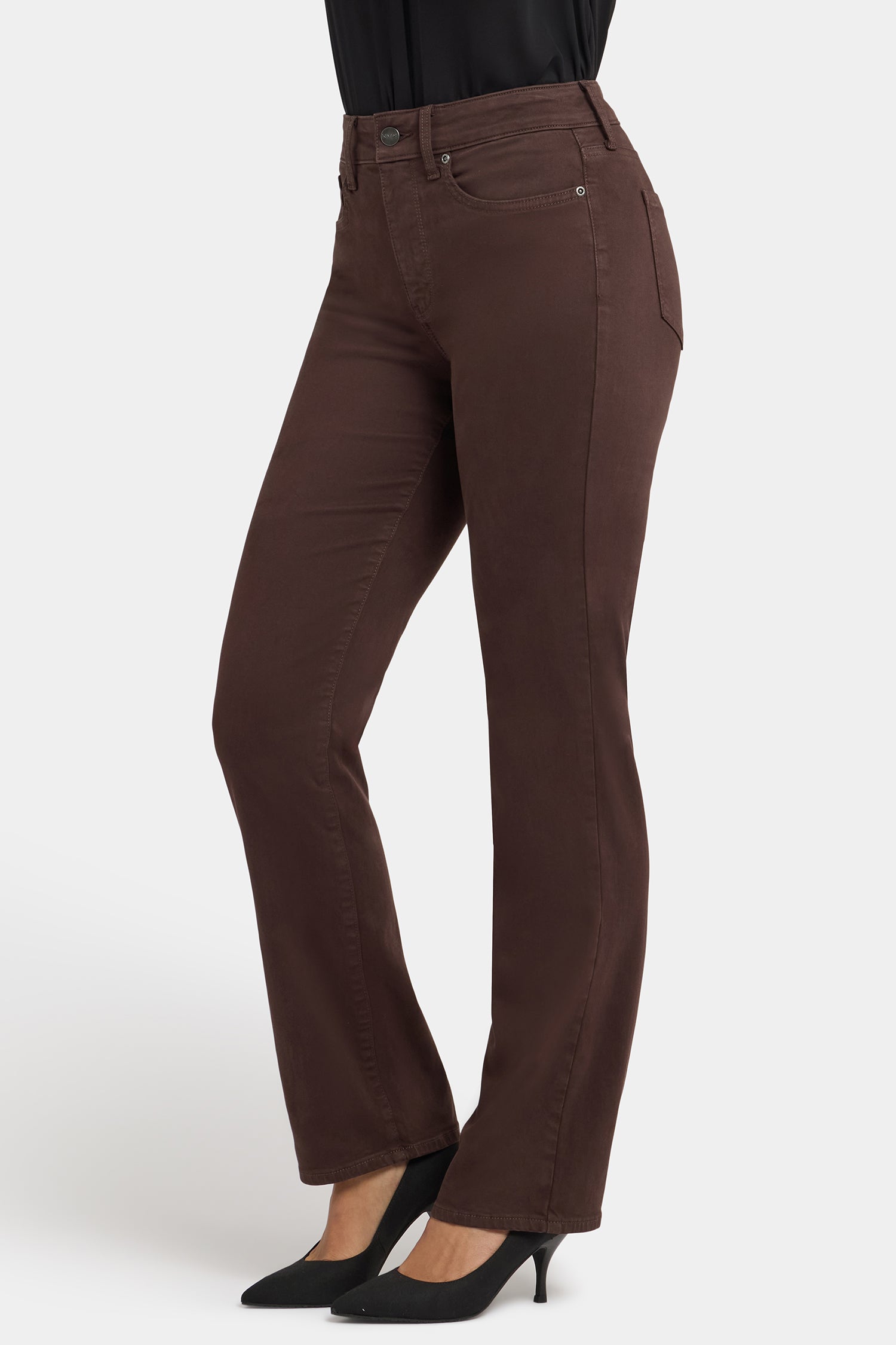 NYDJ Marilyn Straight Jeans In Petite With High Rise And 28" Inseam - Bitter Chocolate