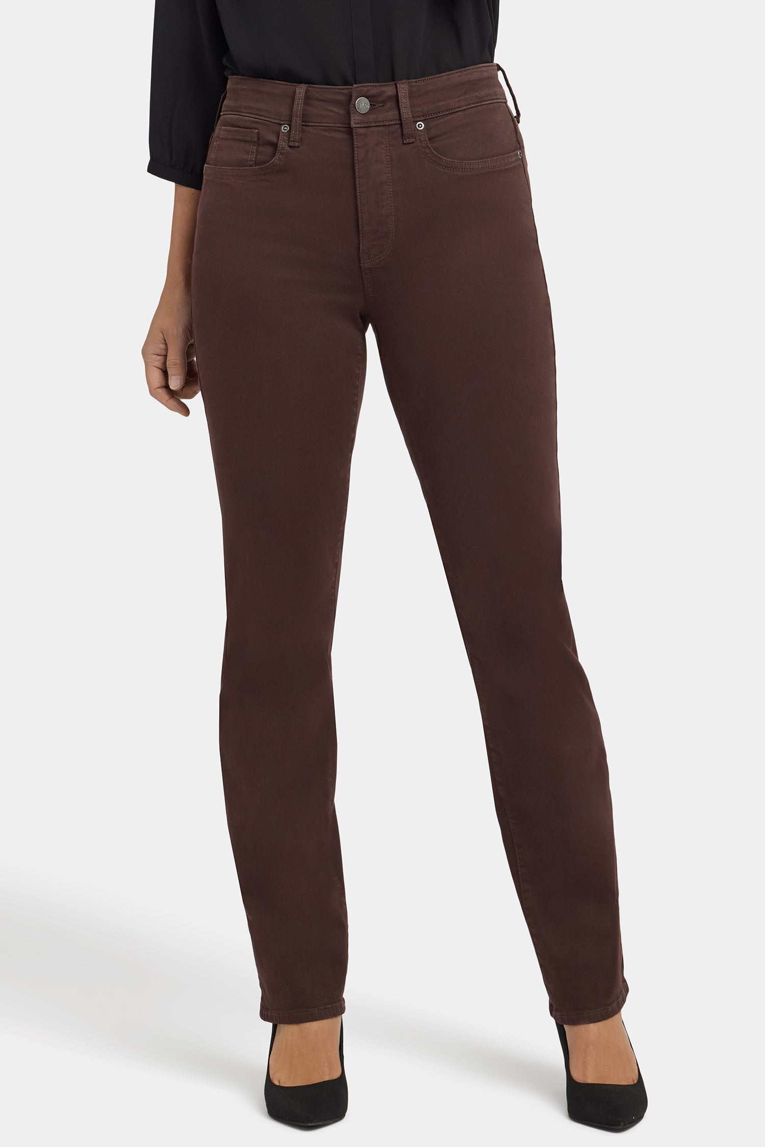 NYDJ Marilyn Straight Jeans In Petite With High Rise And 28" Inseam - Bitter Chocolate