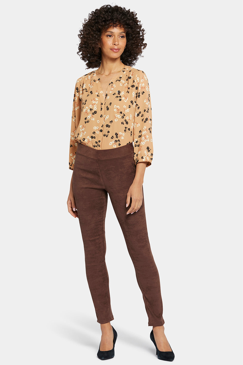 NYDJ Basic Legging Pants In Petite In Stretch Faux Suede - Dark Chocolate