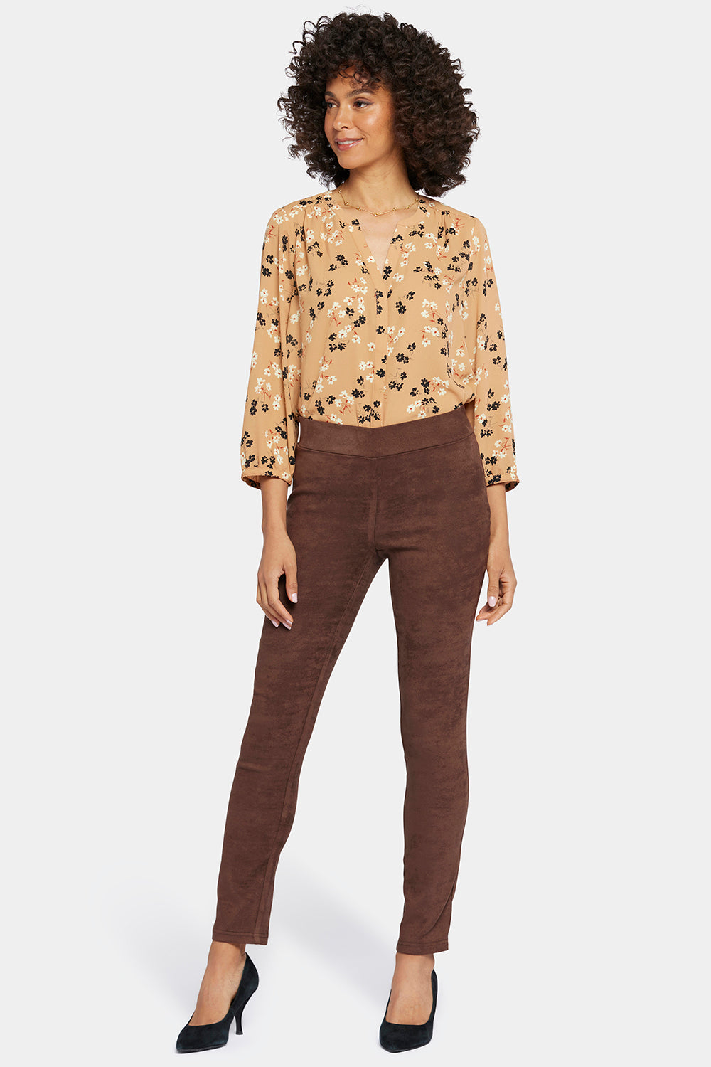 NYDJ Basic Legging Pants In Petite In Stretch Faux Suede - Dark Chocolate