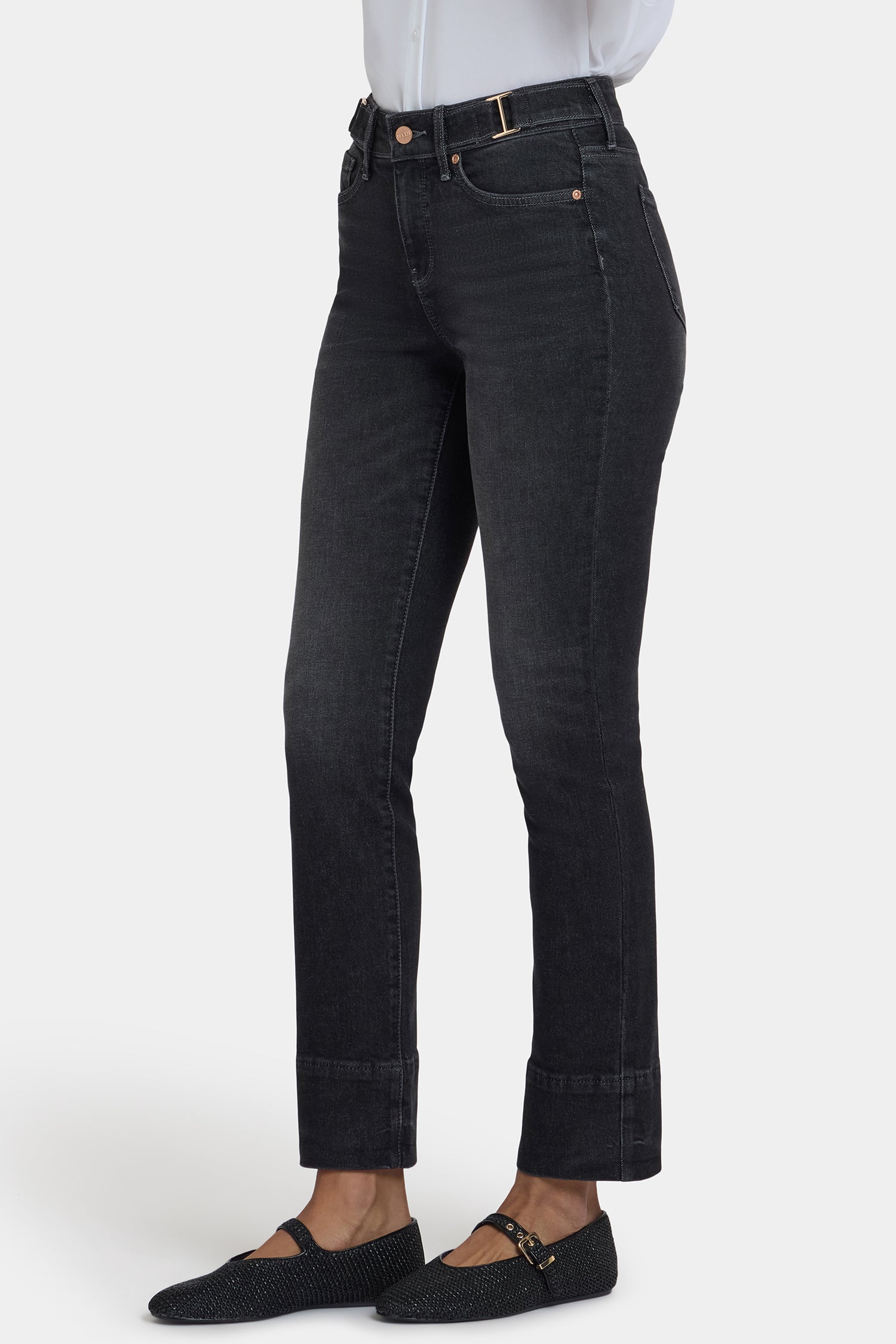 NYDJ Sheri Slim Jeans In Petite With Waistband Buckle Detail - Paris Lights