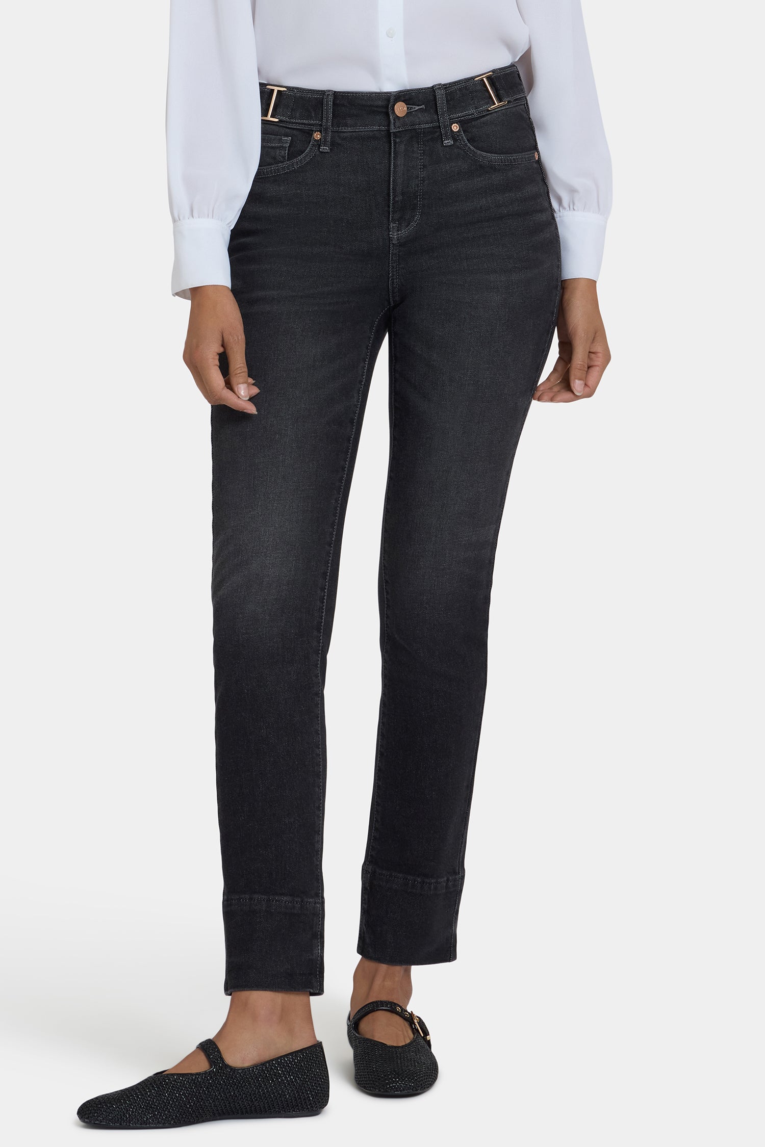 NYDJ Sheri Slim Jeans In Petite With Waistband Buckle Detail - Paris Lights
