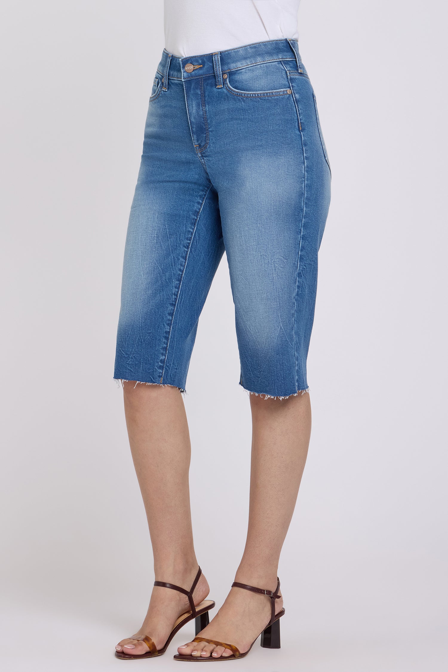 NYDJ Kristie '80s Bermuda Denim Shorts In Petite With Pressed Creases And Raw Hems - Pacifica