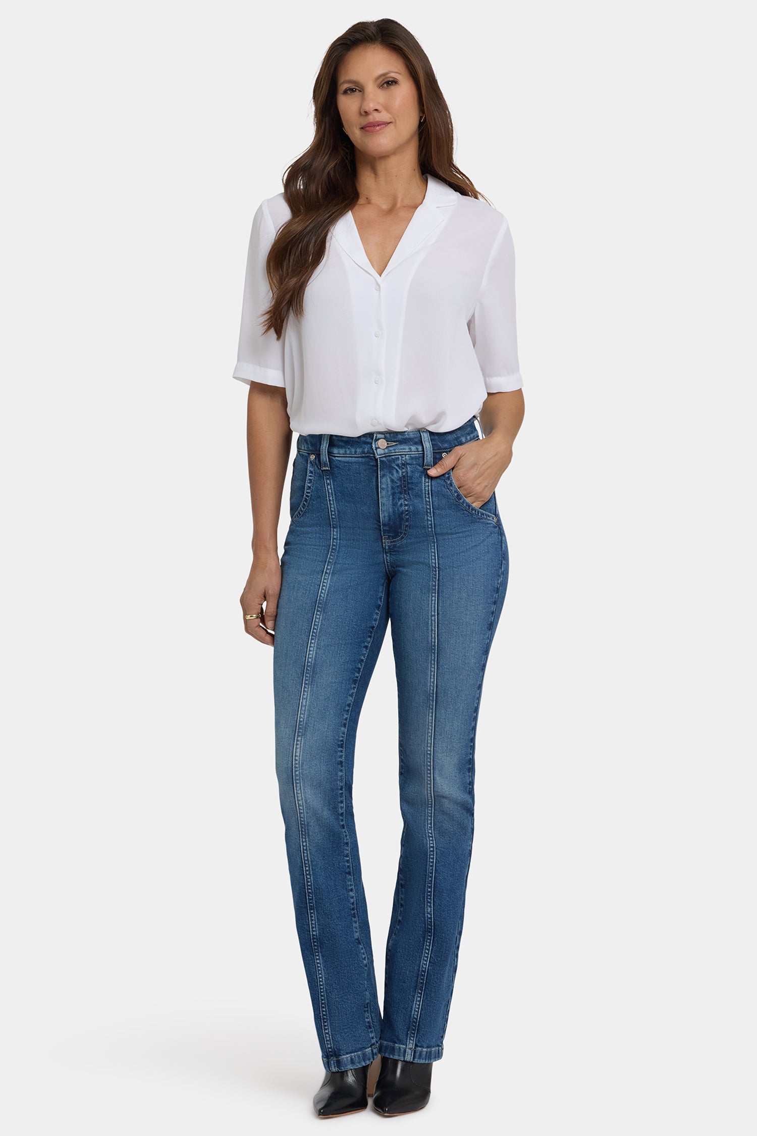 NYDJ Billie Mini Bootcut Jeans In Petite With High Rise And Seam Detail - Romantic Indigo