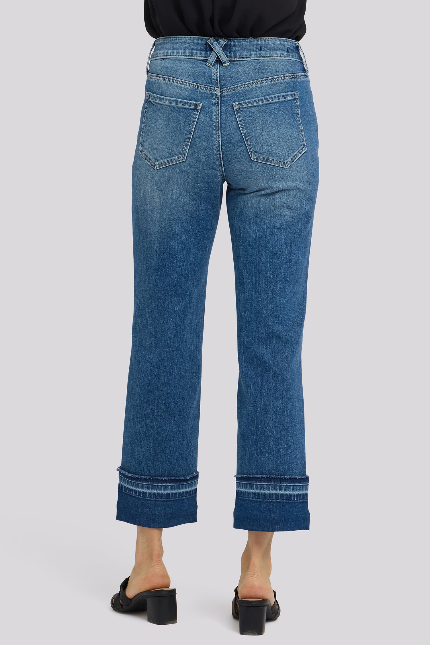 NYDJ Bailey Relaxed Straight Ankle Jeans In Petite With High Rise, Criss-Cross Belt Loop And Raw Hem Cuffs - Sun Soak