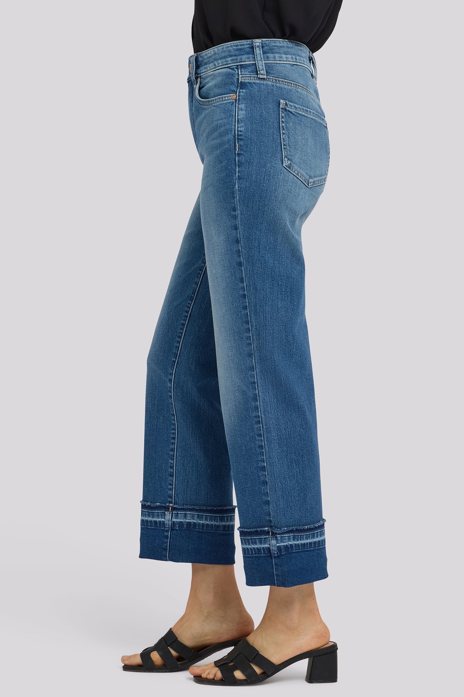 NYDJ Bailey Relaxed Straight Ankle Jeans In Petite With High Rise, Criss-Cross Belt Loop And Raw Hem Cuffs - Sun Soak