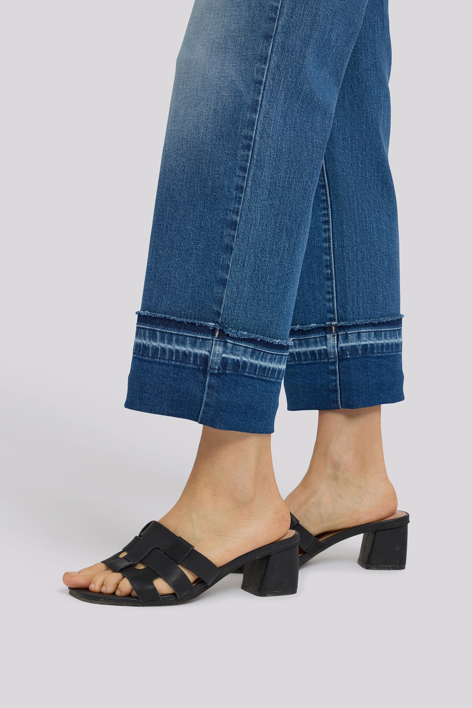 NYDJ Bailey Relaxed Straight Ankle Jeans In Petite With High Rise, Criss-Cross Belt Loop And Raw Hem Cuffs - Sun Soak