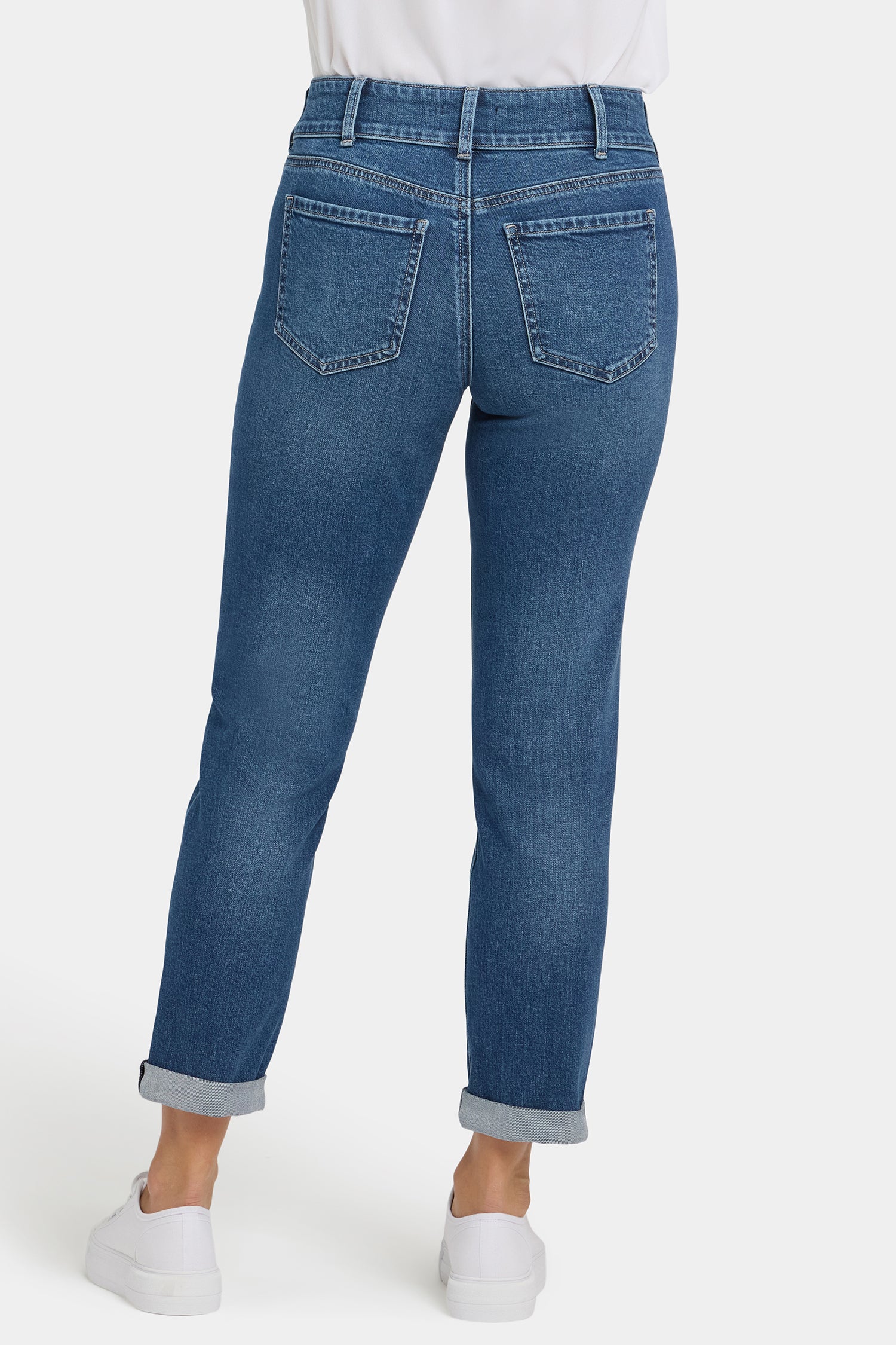 NYDJ Margot Girlfriend Jeans In Petite With Double-Button Waistband, Utility Pockets And Roll Cuffs - Lake Notre-Dame