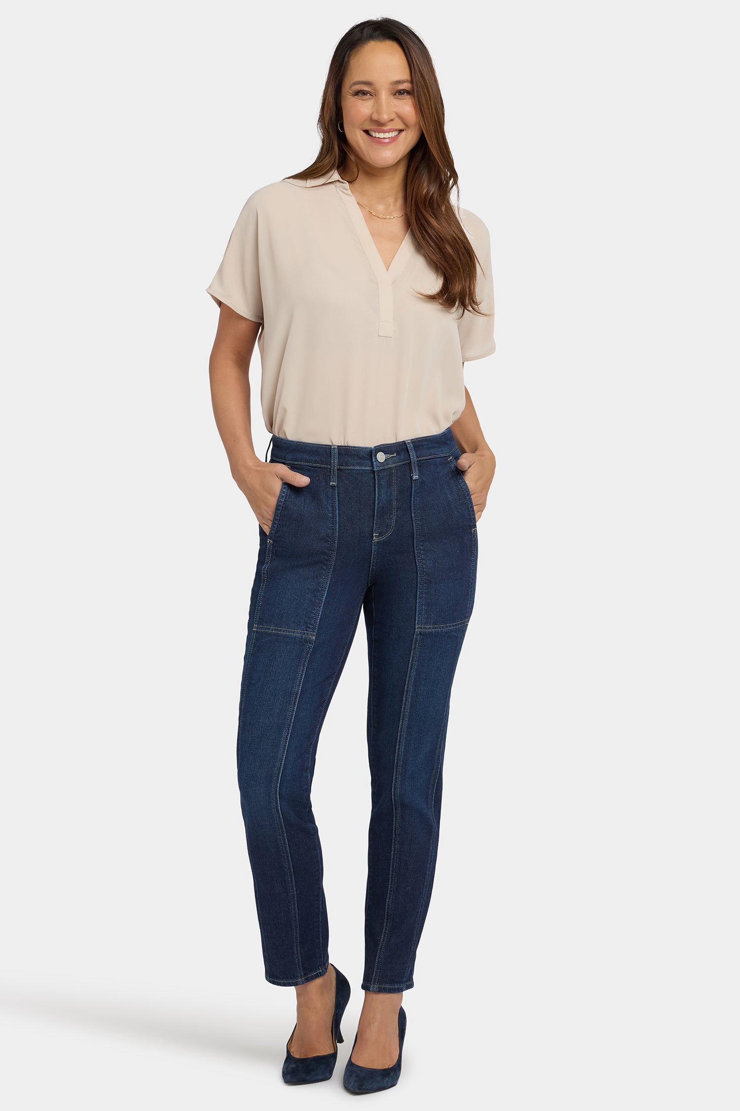 NYDJ Margot Girlfriend Jeans In Petite With Front Seam Detail - Midnight Breeze