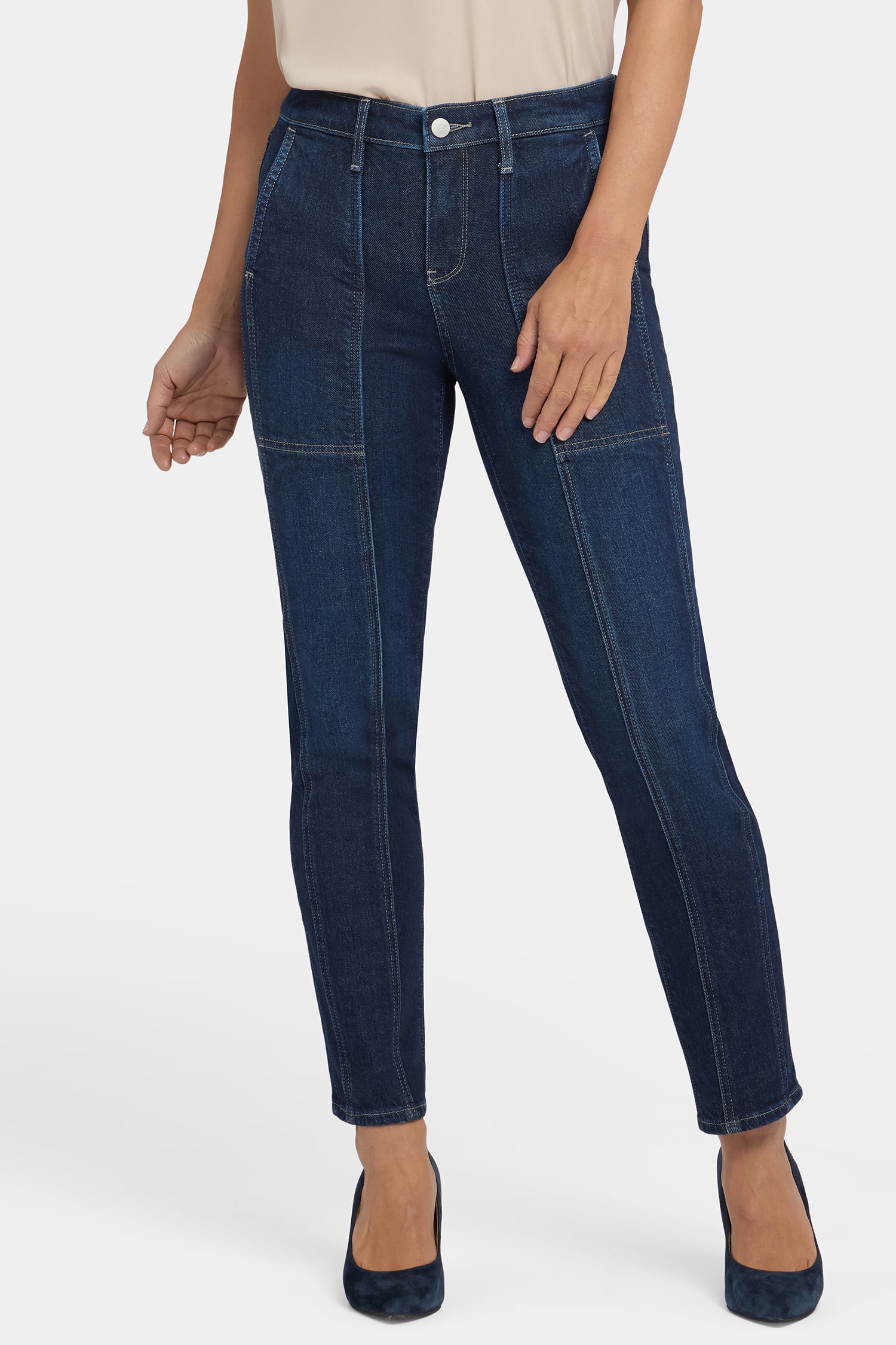 NYDJ Margot Girlfriend Jeans In Petite With Front Seam Detail - Midnight Breeze