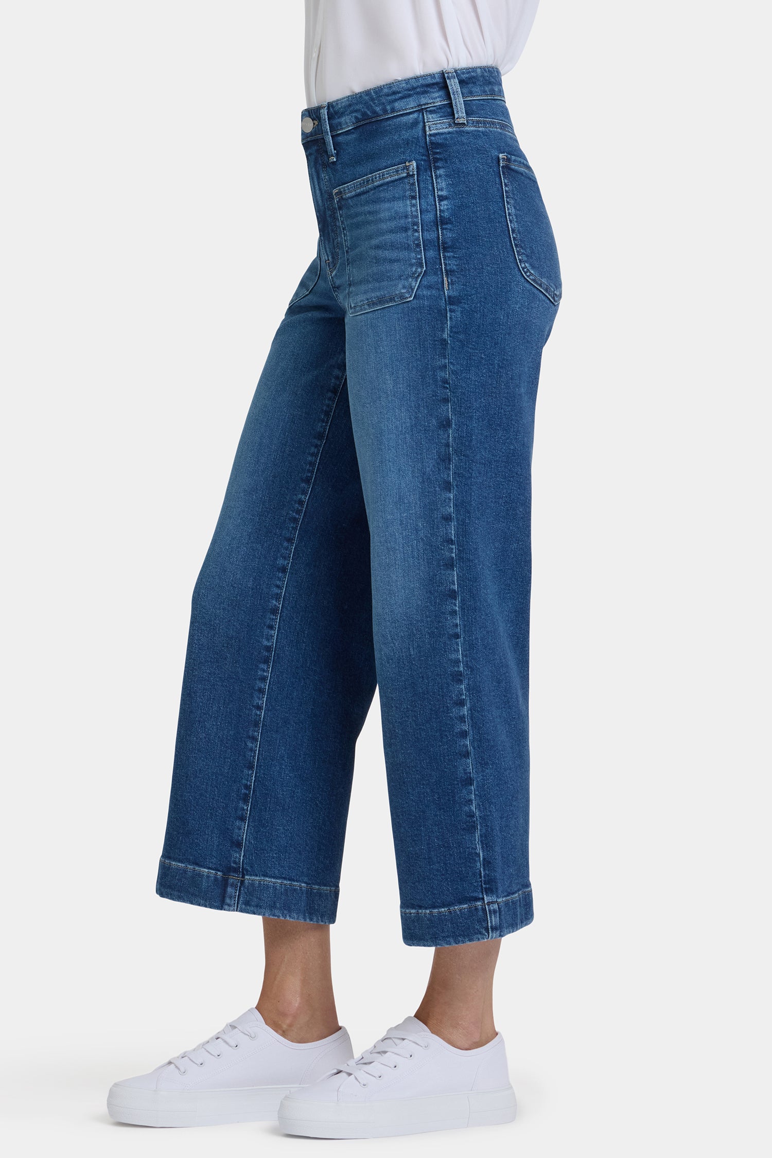 NYDJ Teresa Wide Leg Ankle Jeans In Petite With High Rise And Front Patch Pockets - Opera Blue